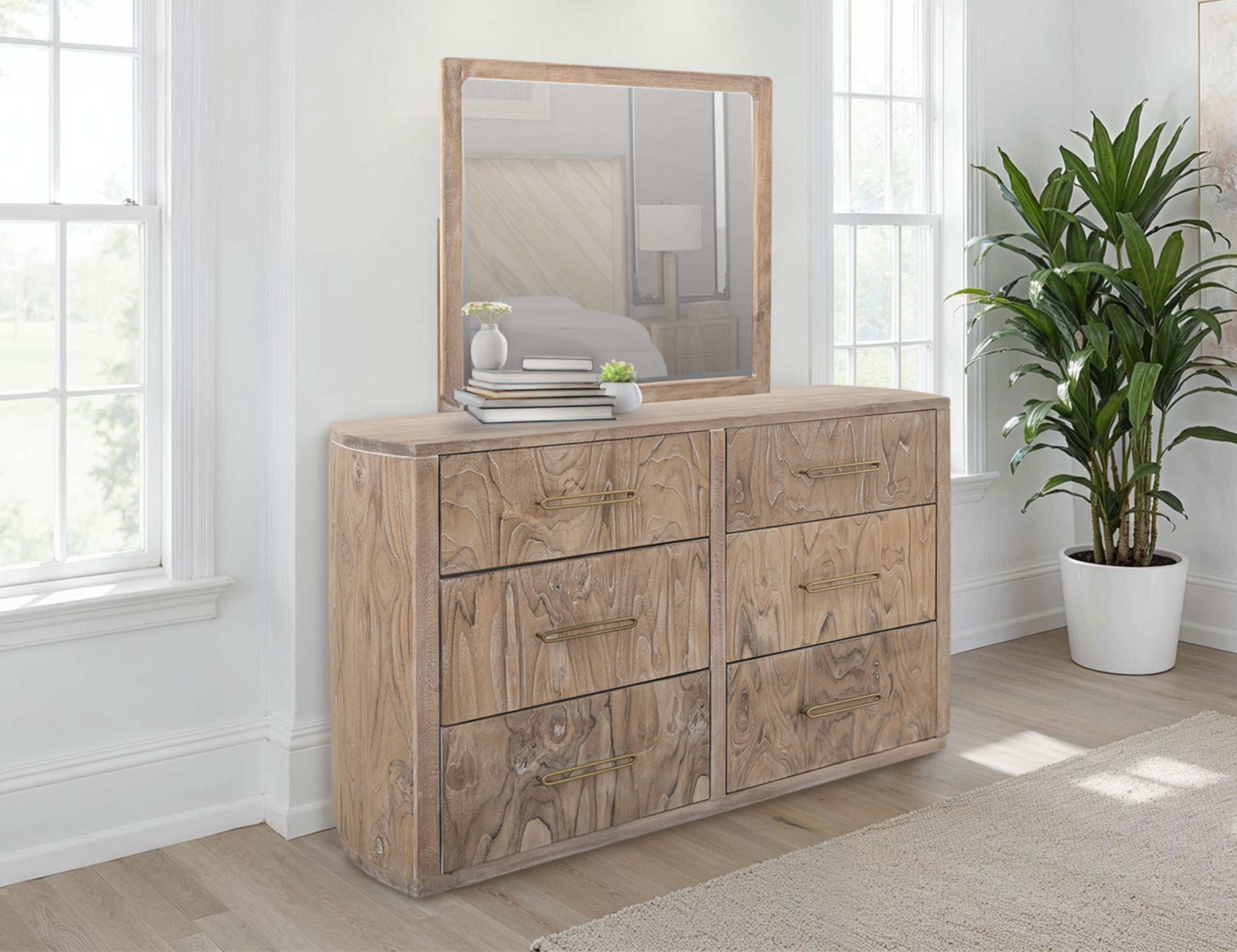 International Furniture Direct - Riverbend Dresser - Light - Light Brown Wood - Dresser & Mirror - Additional View 1
