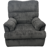 A dark gray plush recliner armchair with a textured fabric, shown from a front-facing perspective on a solid white background.