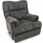 A dark gray textured fabric recliner chair with a high back, padded headrest, and wide armrests, shown on a plain white background.