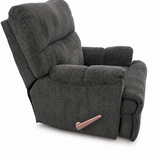 A dark gray textured fabric recliner chair with a metallic rose gold control lever on the side, shown against a plain white background.