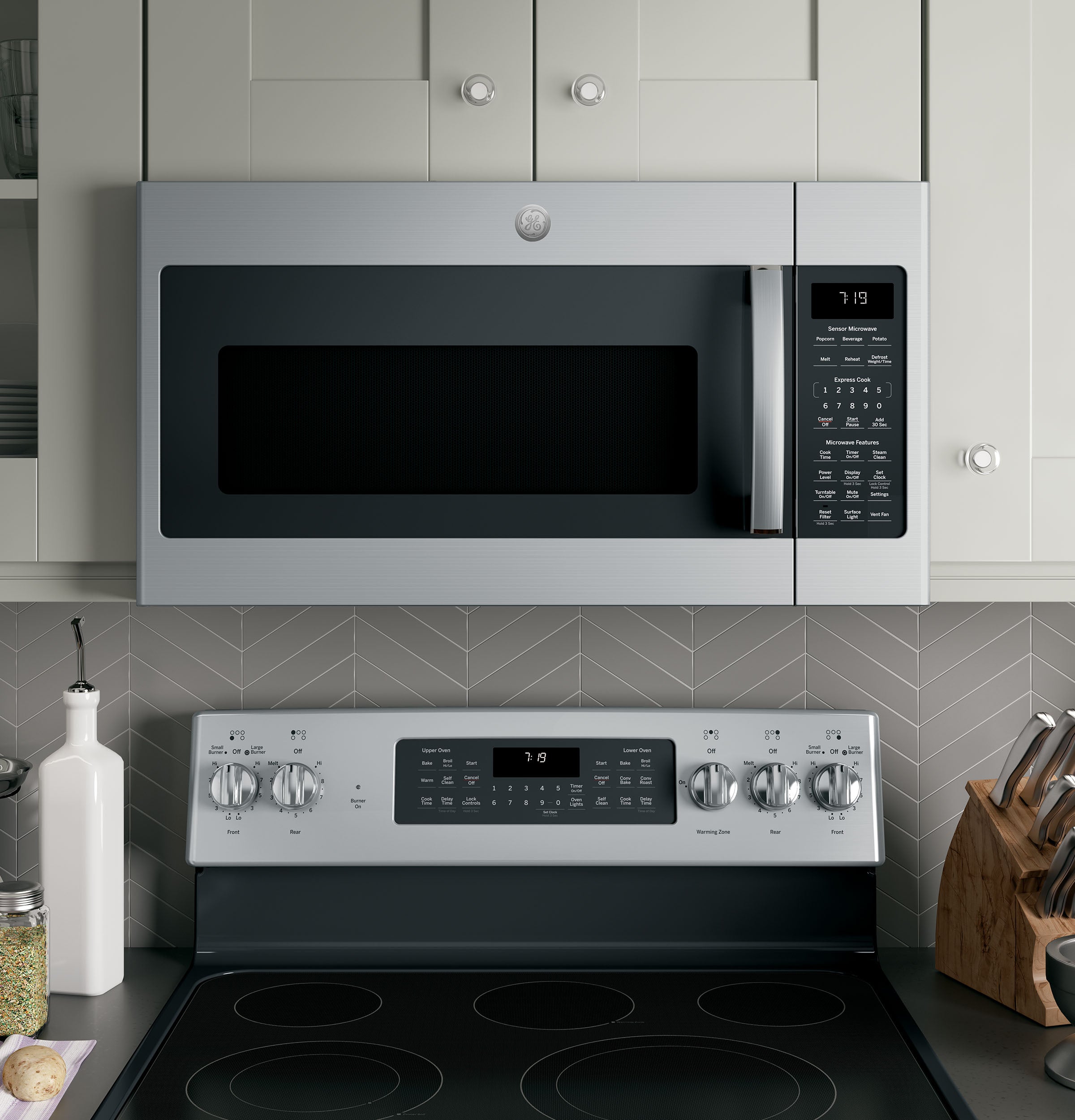 GE STAINLESS STEEL 1.9CU OVER THE RANGE MICROWAVE - Pearl Silver|Black - Microwaves - Additional View 5