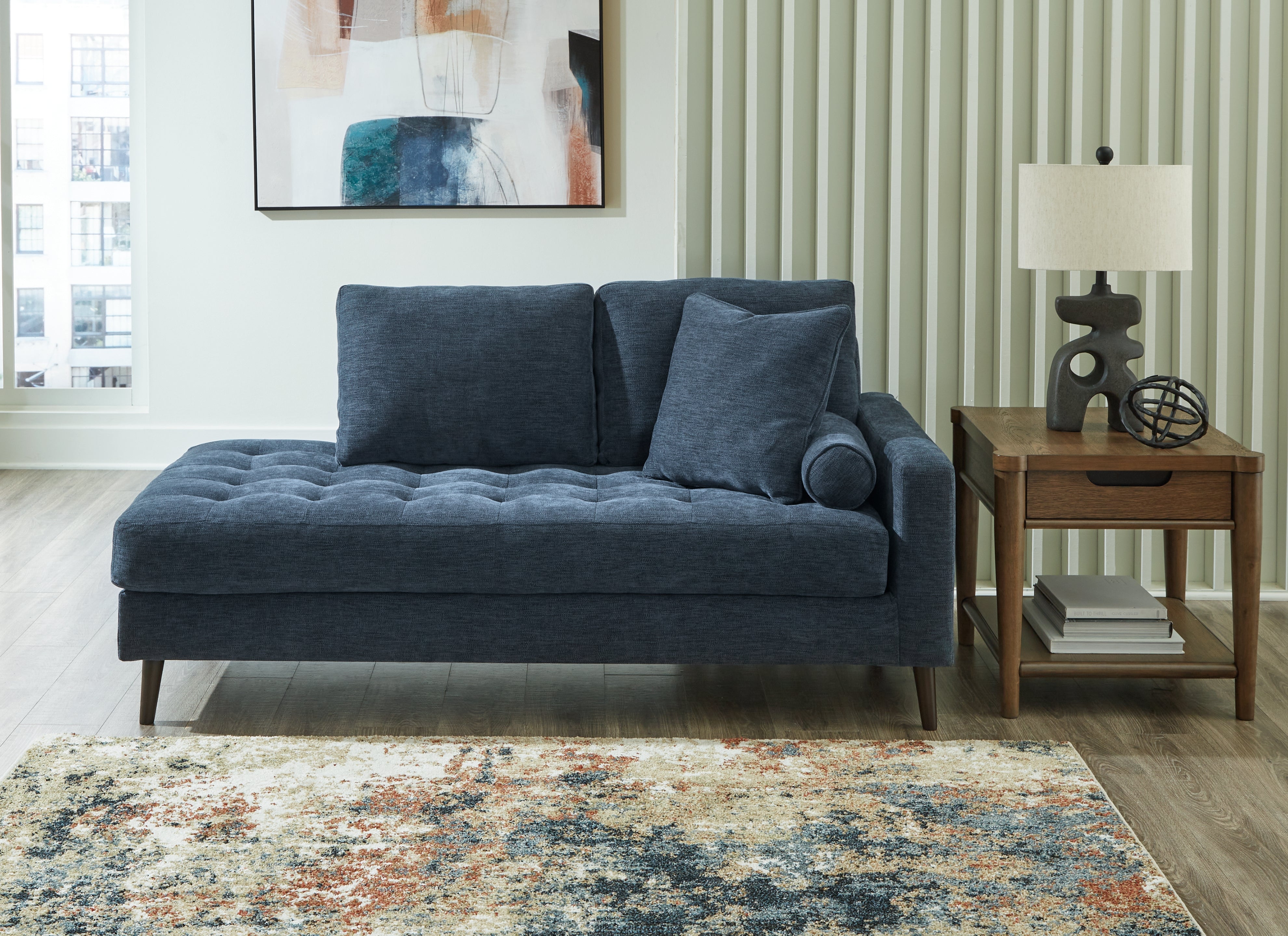 Ashley Furniture - Bixler Raf Chaise - Navy - Blue Fabric - Chaises - Additional View 1