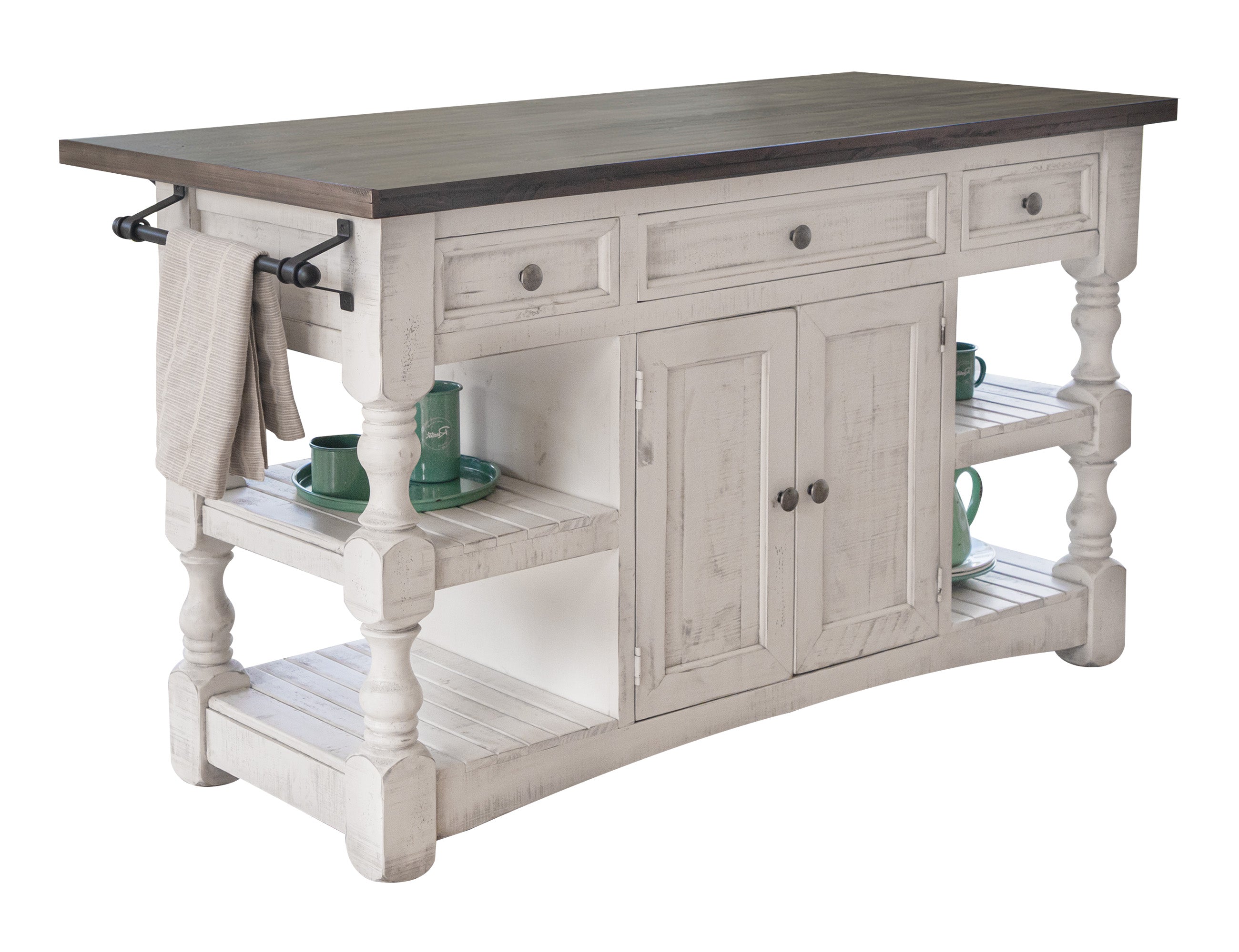 International Furniture Direct - STONE KITCHEN ISLAND - Beige|Dark Gray Wood - Islands & Carts