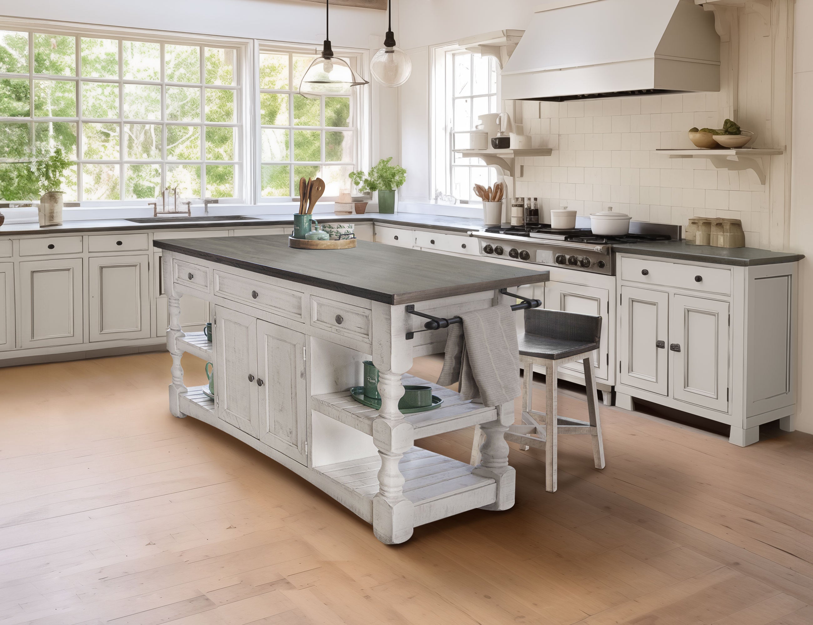 International Furniture Direct - STONE KITCHEN ISLAND - Beige|Dark Gray Wood - Islands & Carts - Additional View 2
