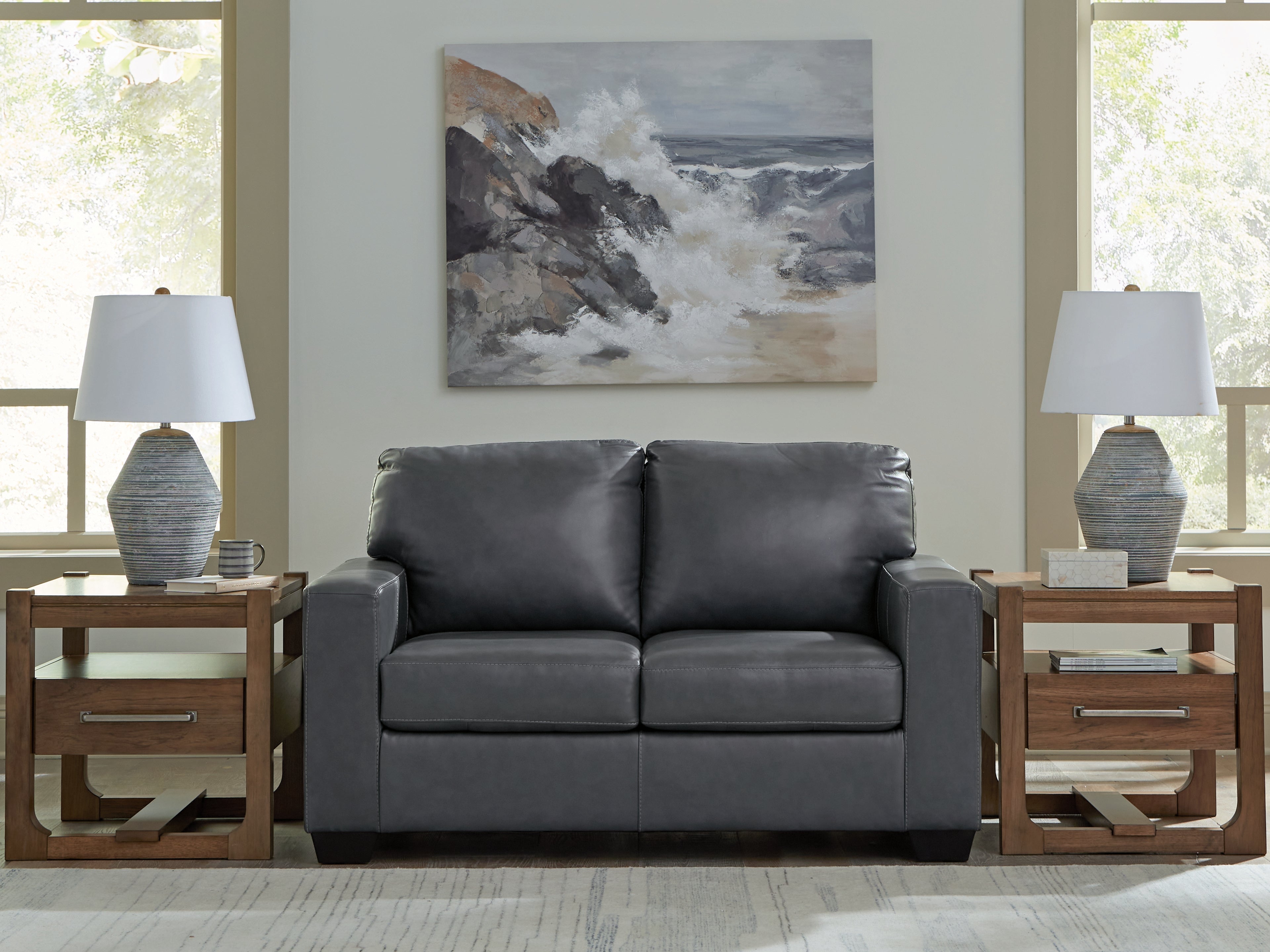 Ashley Furniture - BOLSENA ADMIRAL LEATHER LOVESEAT - Blue Leather Match - Loveseats - Additional View 1