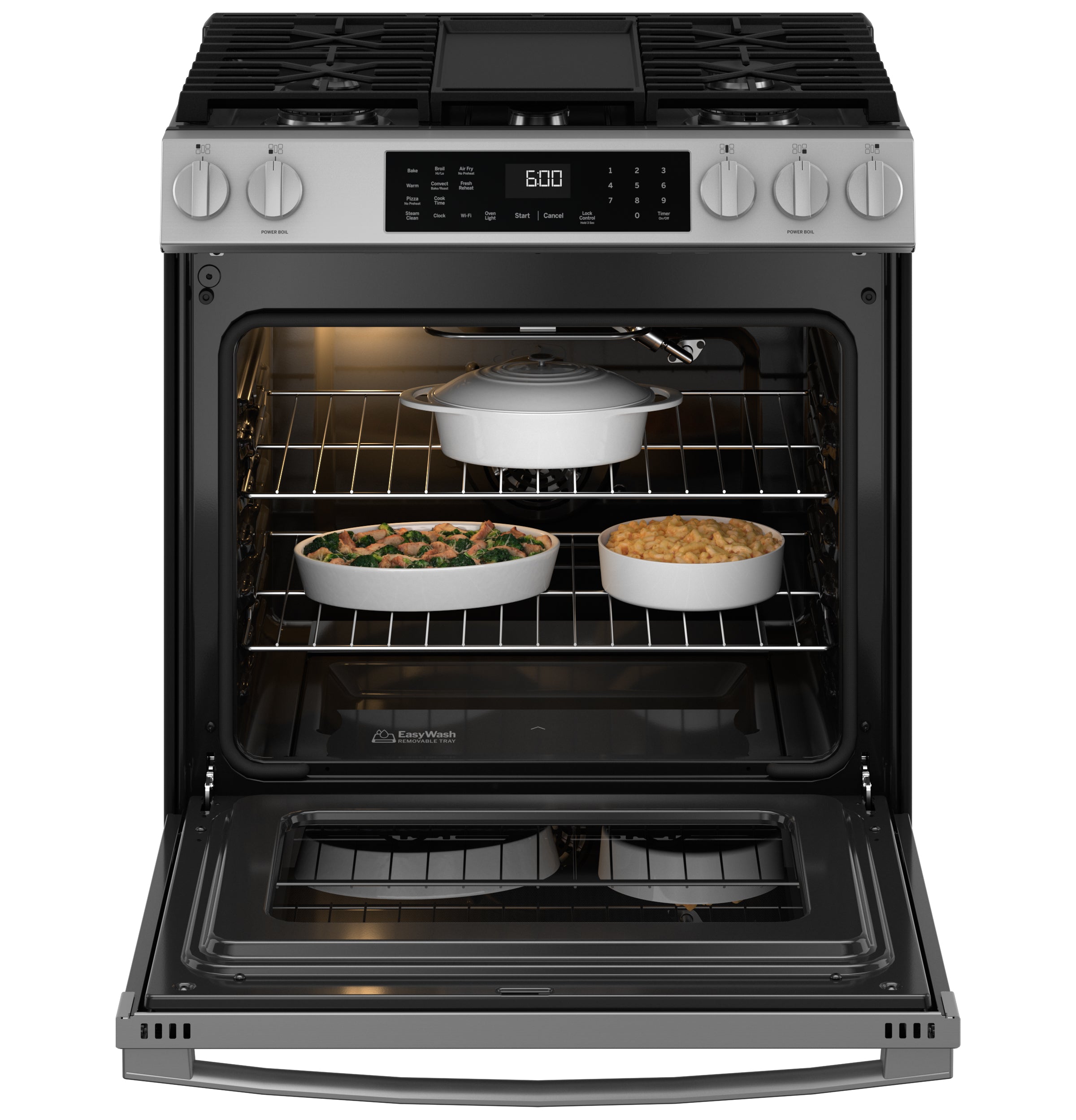 GE STAINLESS SLIDE-IN GAS RANGE WITH CONVECTION AND AIR FRY - Pearl Silver|Black - Ranges - Additional View 3