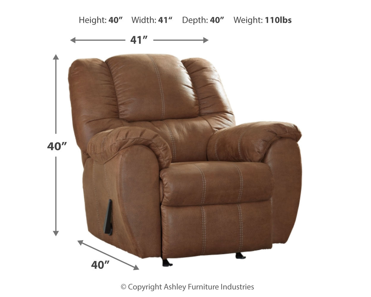 Ashley Furniture - Mcgann Rocker Recliner - Saddle - Light Brown Faux Leather - Recliners - Additional View 3