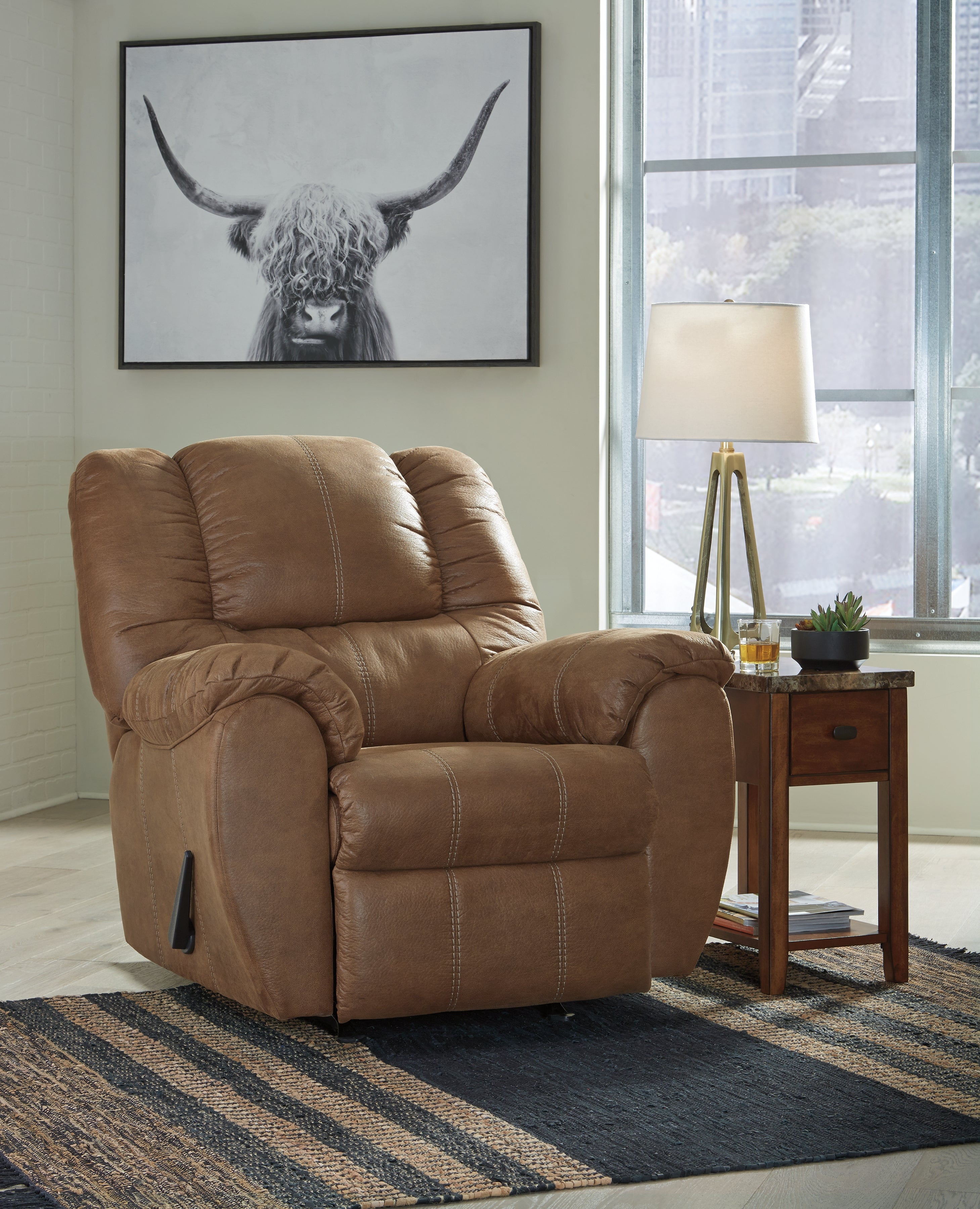 Ashley Furniture - Mcgann Rocker Recliner - Saddle - Light Brown Faux Leather - Recliners - Additional View 5
