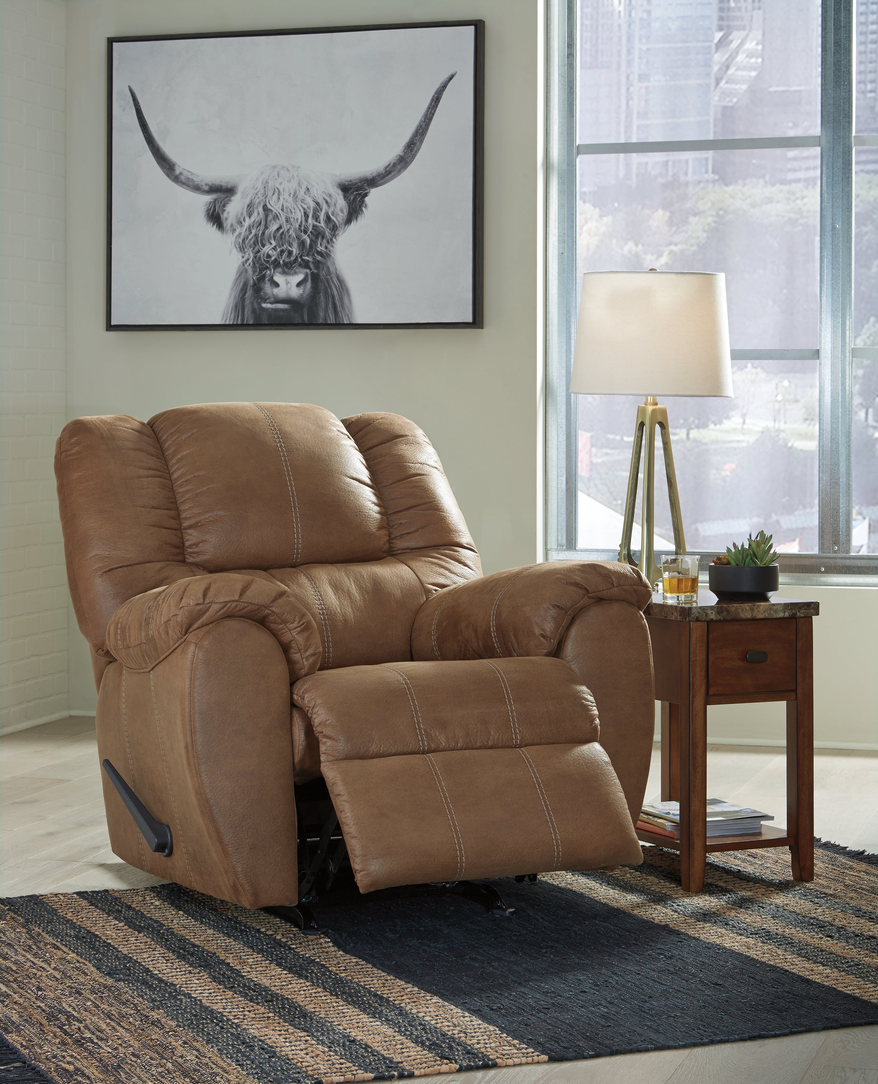 Ashley Furniture - Mcgann Rocker Recliner - Saddle - Light Brown Faux Leather - Recliners - Additional View 6