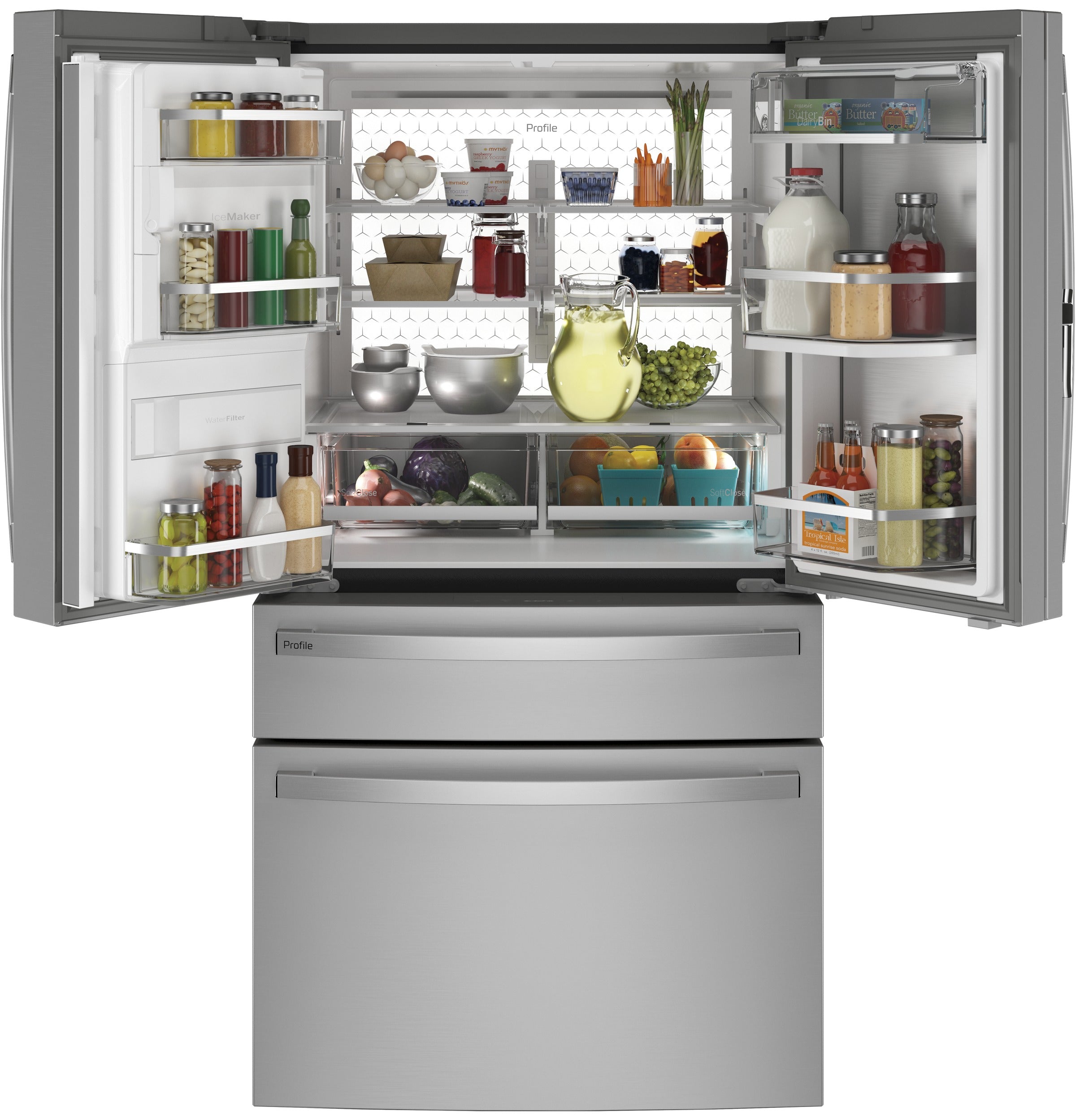 GE STAINLESS PROFILE 28CU FRENCH DOOR SMART 4-DOOR REFRIGERATOR - Pearl Silver - Refrigerators - Additional View 1