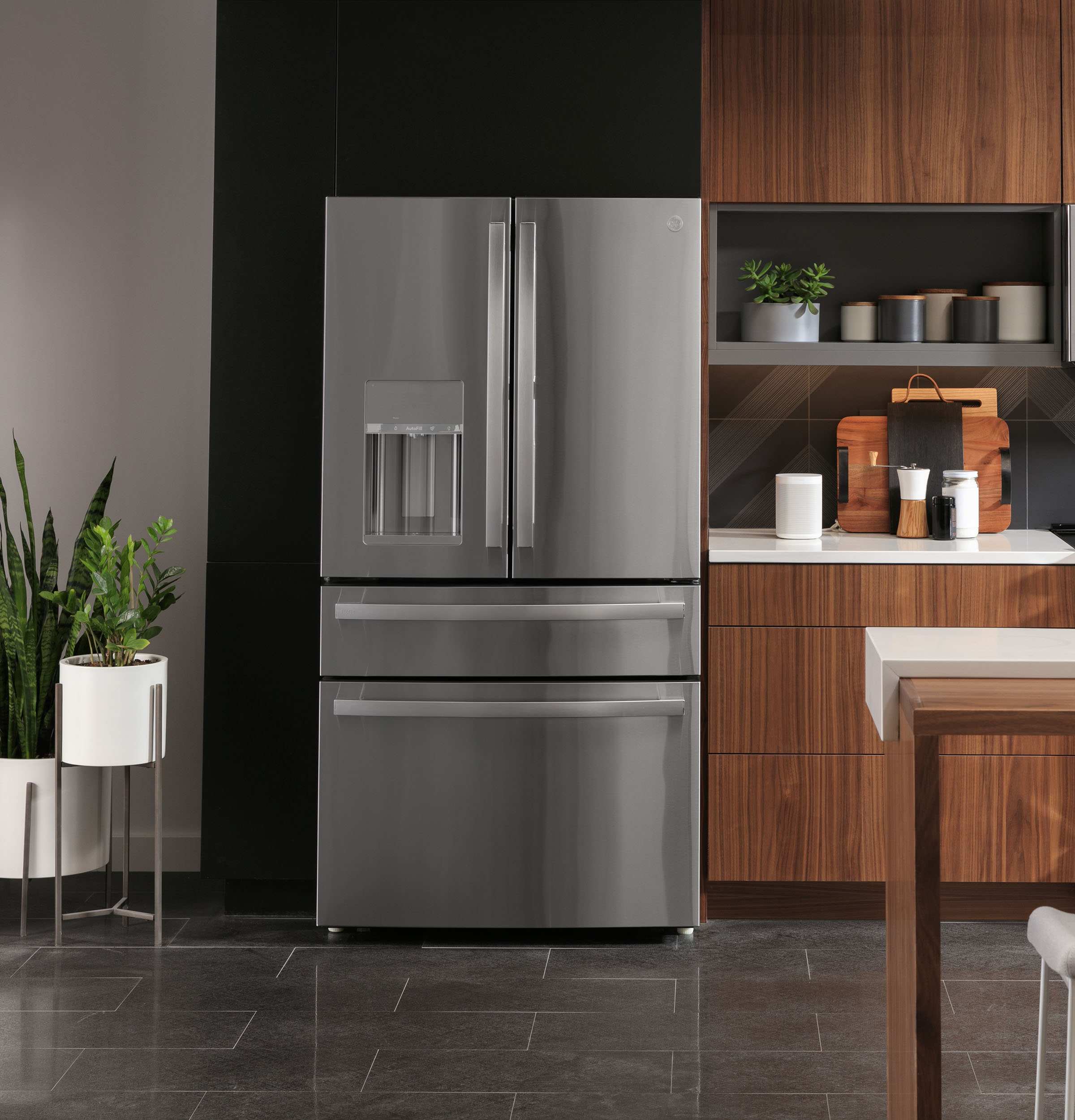 GE STAINLESS PROFILE 28CU FRENCH DOOR SMART 4-DOOR REFRIGERATOR - Pearl Silver - Refrigerators - Additional View 28