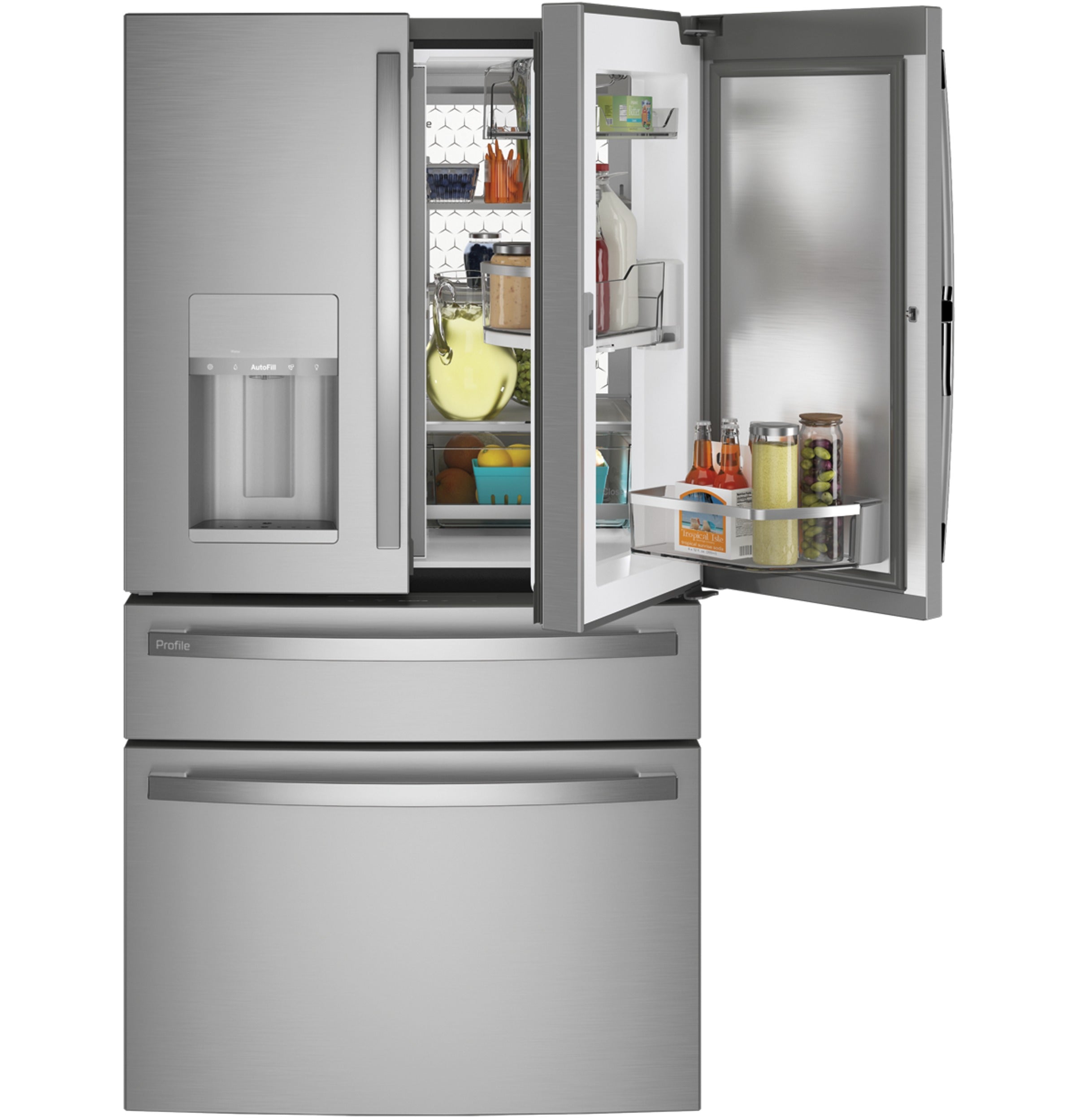 GE STAINLESS PROFILE 28CU FRENCH DOOR SMART 4-DOOR REFRIGERATOR - Pearl Silver - Refrigerators - Additional View 2