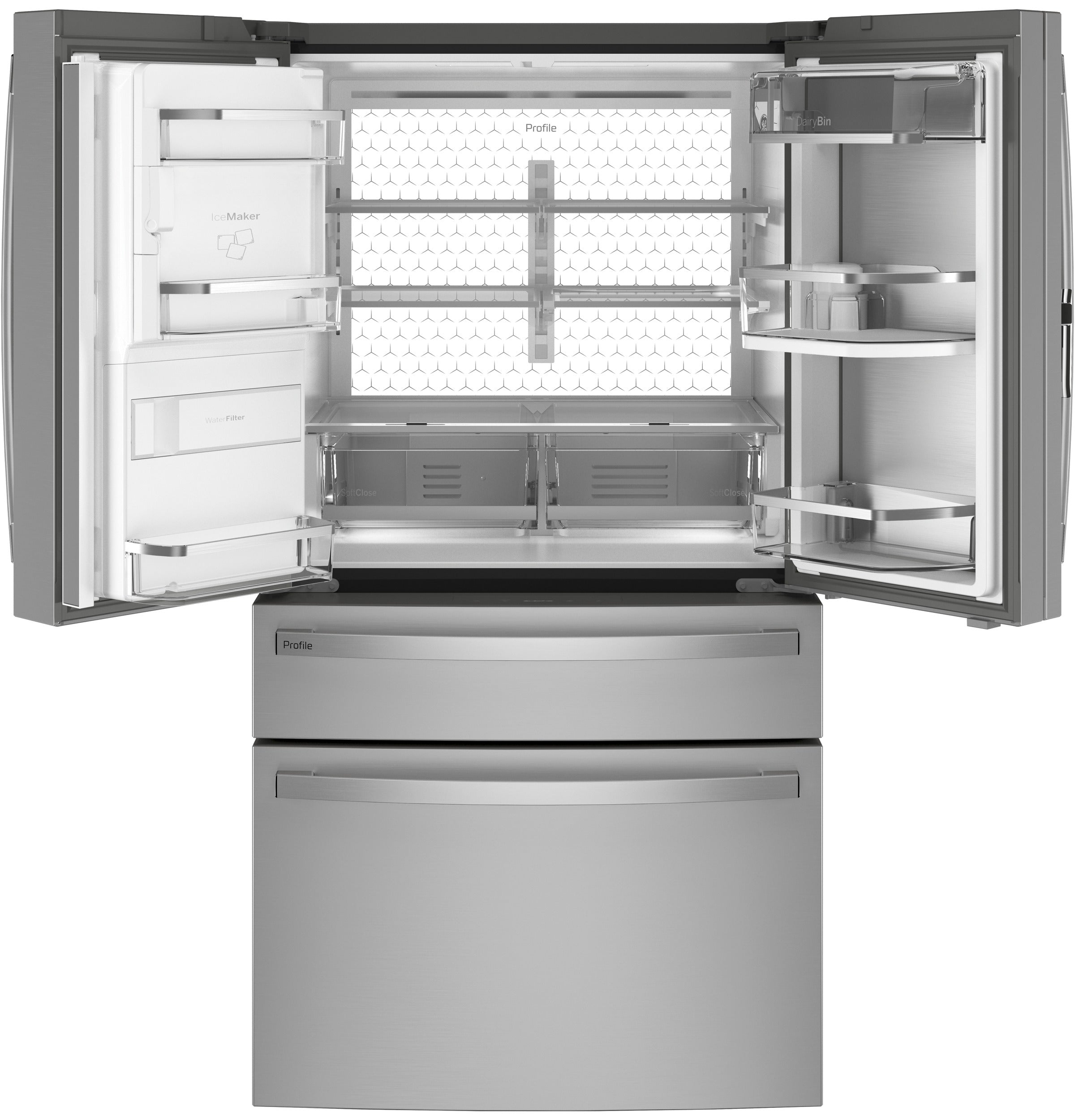 GE STAINLESS PROFILE 28CU FRENCH DOOR SMART 4-DOOR REFRIGERATOR - Pearl Silver - Refrigerators - Additional View 3