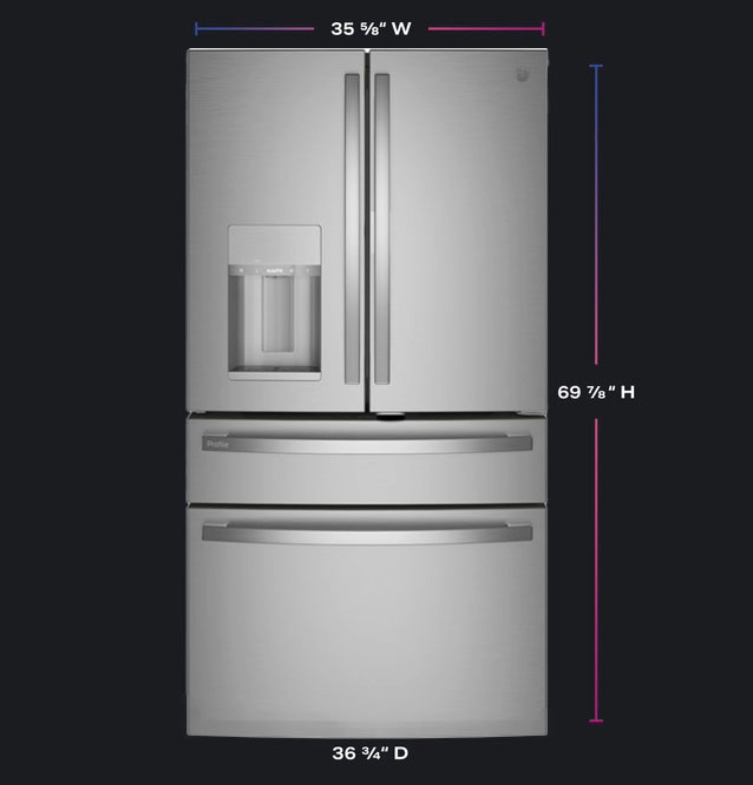 GE STAINLESS PROFILE 28CU FRENCH DOOR SMART 4-DOOR REFRIGERATOR - Pearl Silver - Refrigerators - Additional View 4