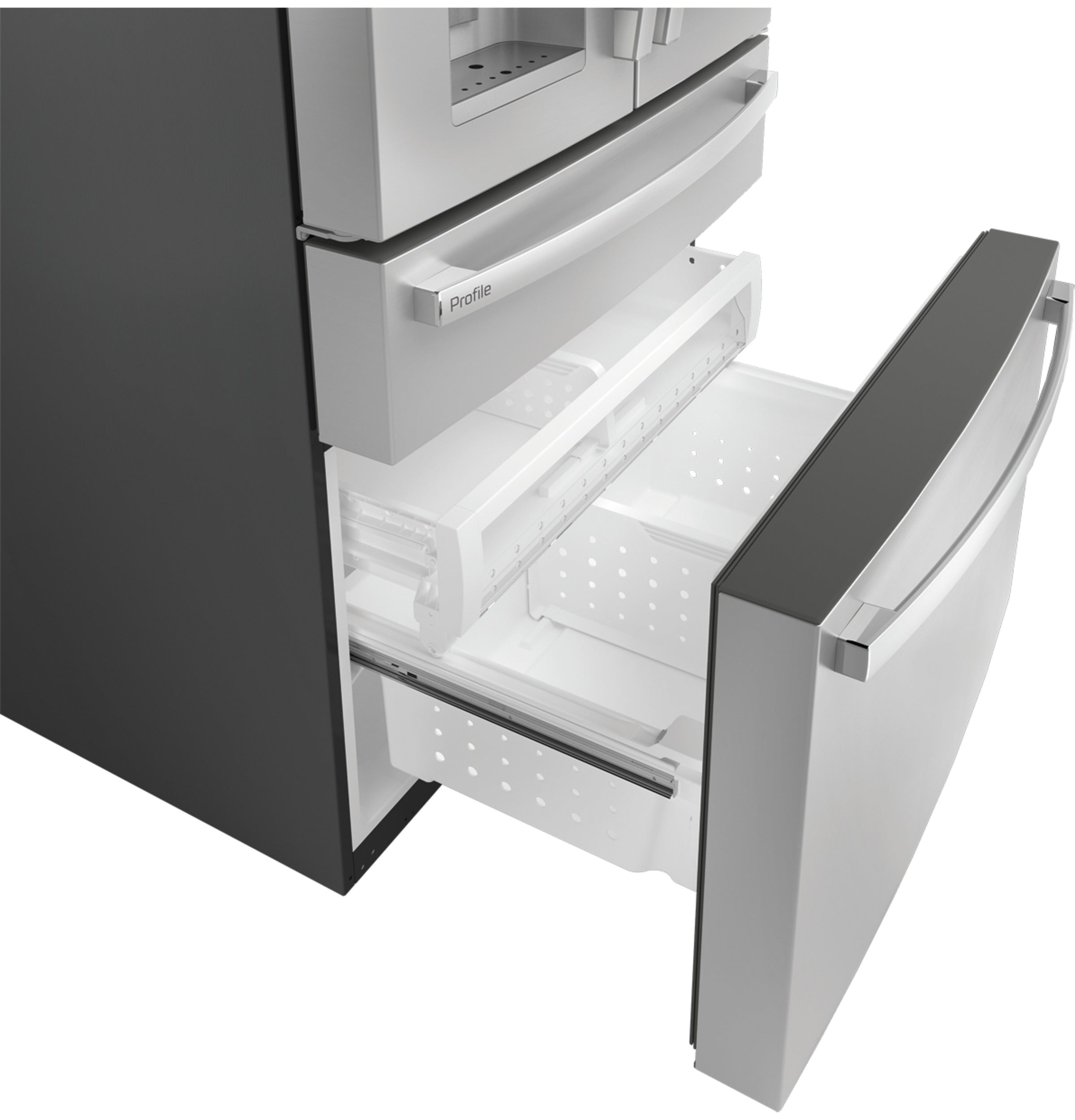 GE STAINLESS PROFILE 28CU FRENCH DOOR SMART 4-DOOR REFRIGERATOR - Pearl Silver - Refrigerators - Additional View 5