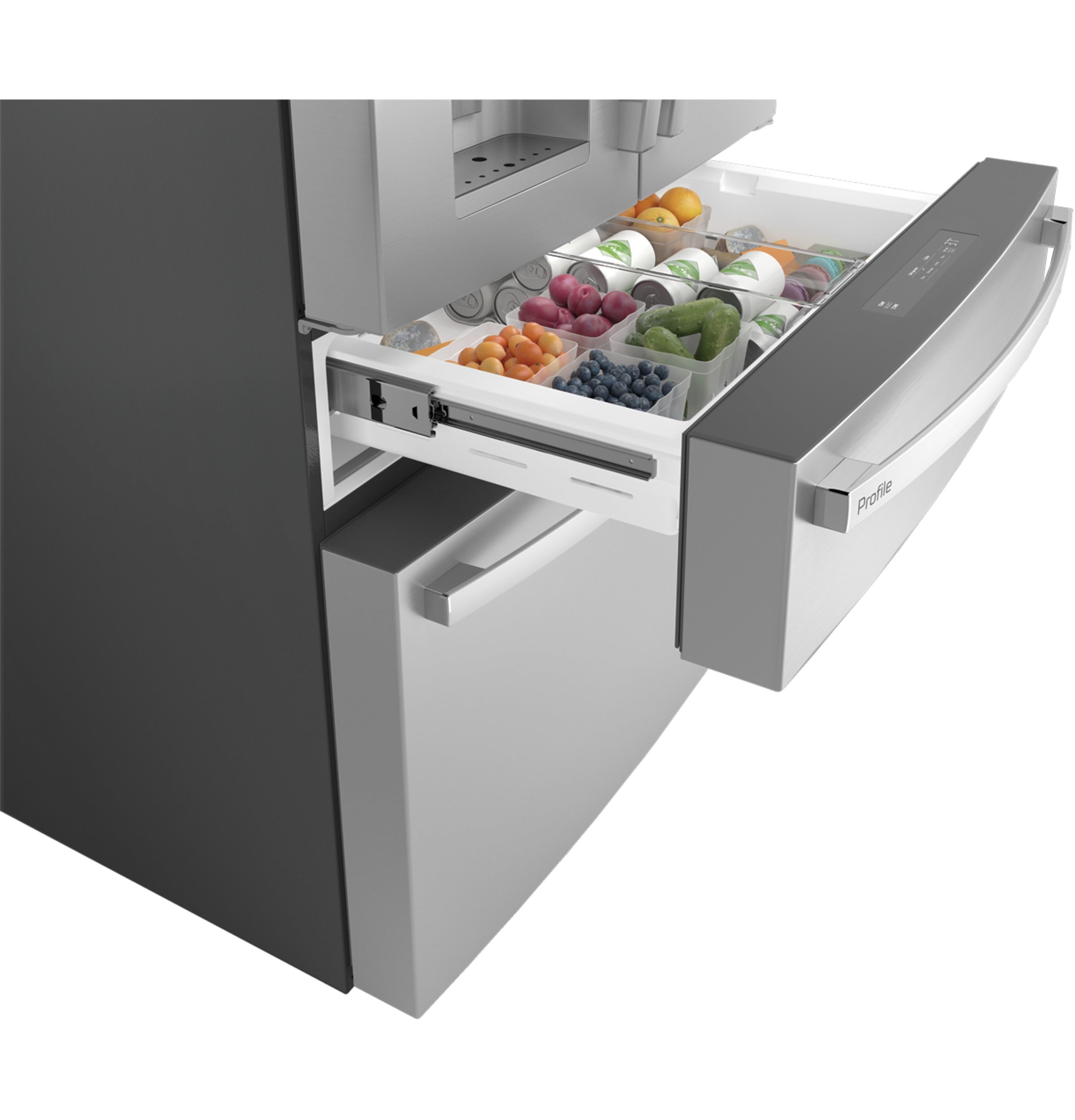 GE STAINLESS PROFILE 28CU FRENCH DOOR SMART 4-DOOR REFRIGERATOR - Pearl Silver - Refrigerators - Additional View 23
