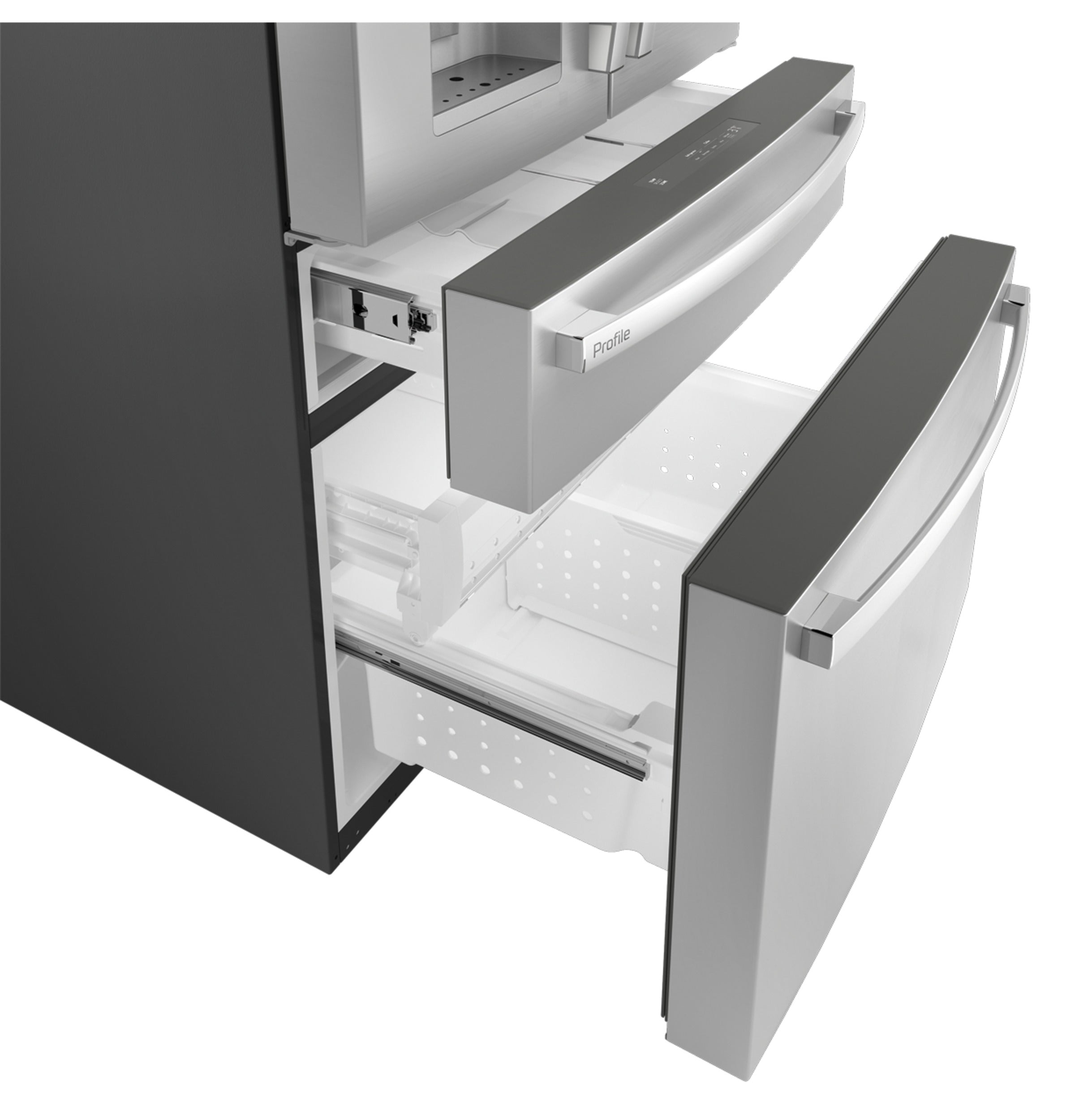 GE STAINLESS PROFILE 28CU FRENCH DOOR SMART 4-DOOR REFRIGERATOR - Pearl Silver - Refrigerators - Additional View 24