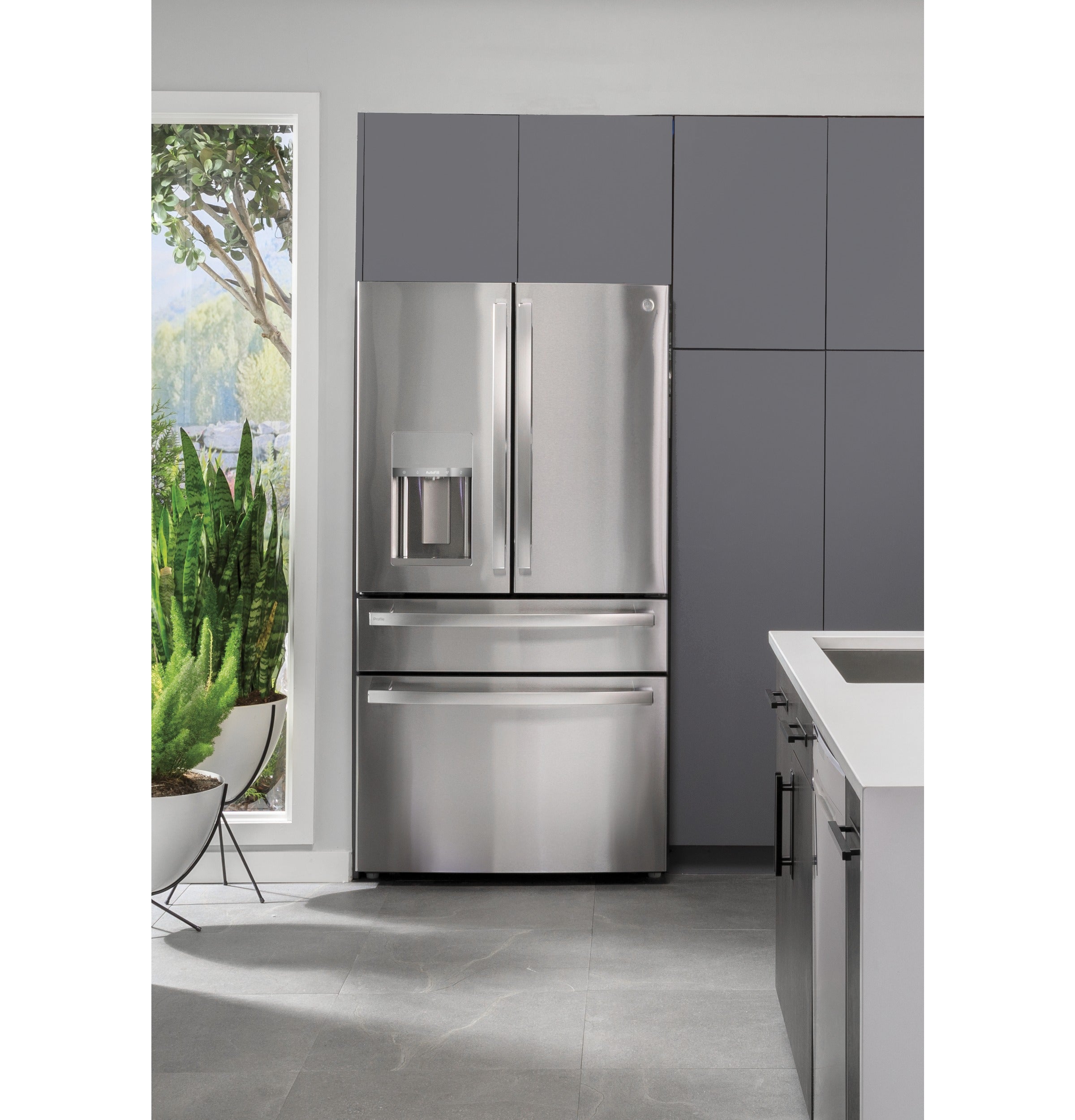 GE STAINLESS PROFILE 28CU FRENCH DOOR SMART 4-DOOR REFRIGERATOR - Pearl Silver - Refrigerators - Additional View 25