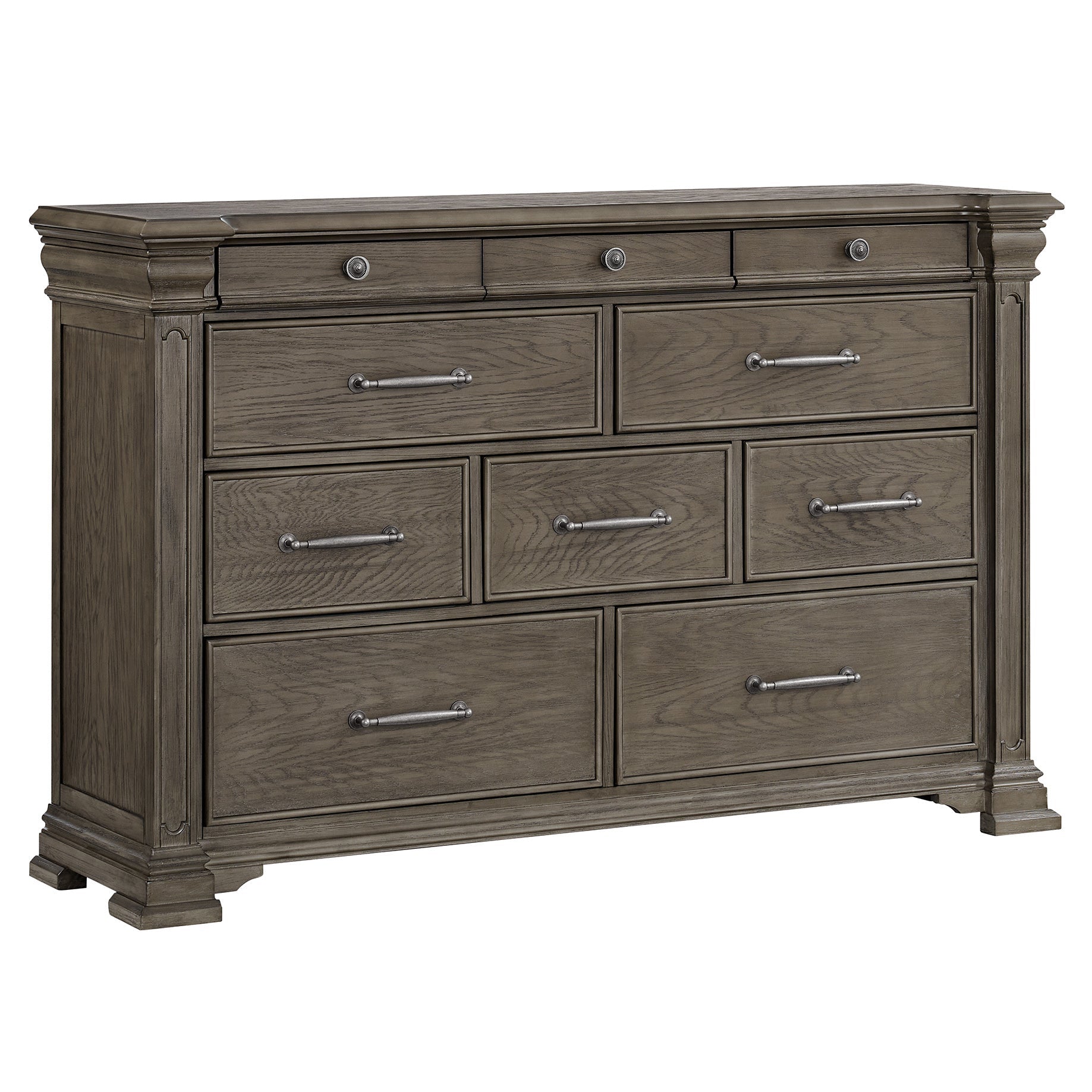 Elements International - KINGS COURT GREY DRESSER - Dark Gray Wood - Dresser & Mirror