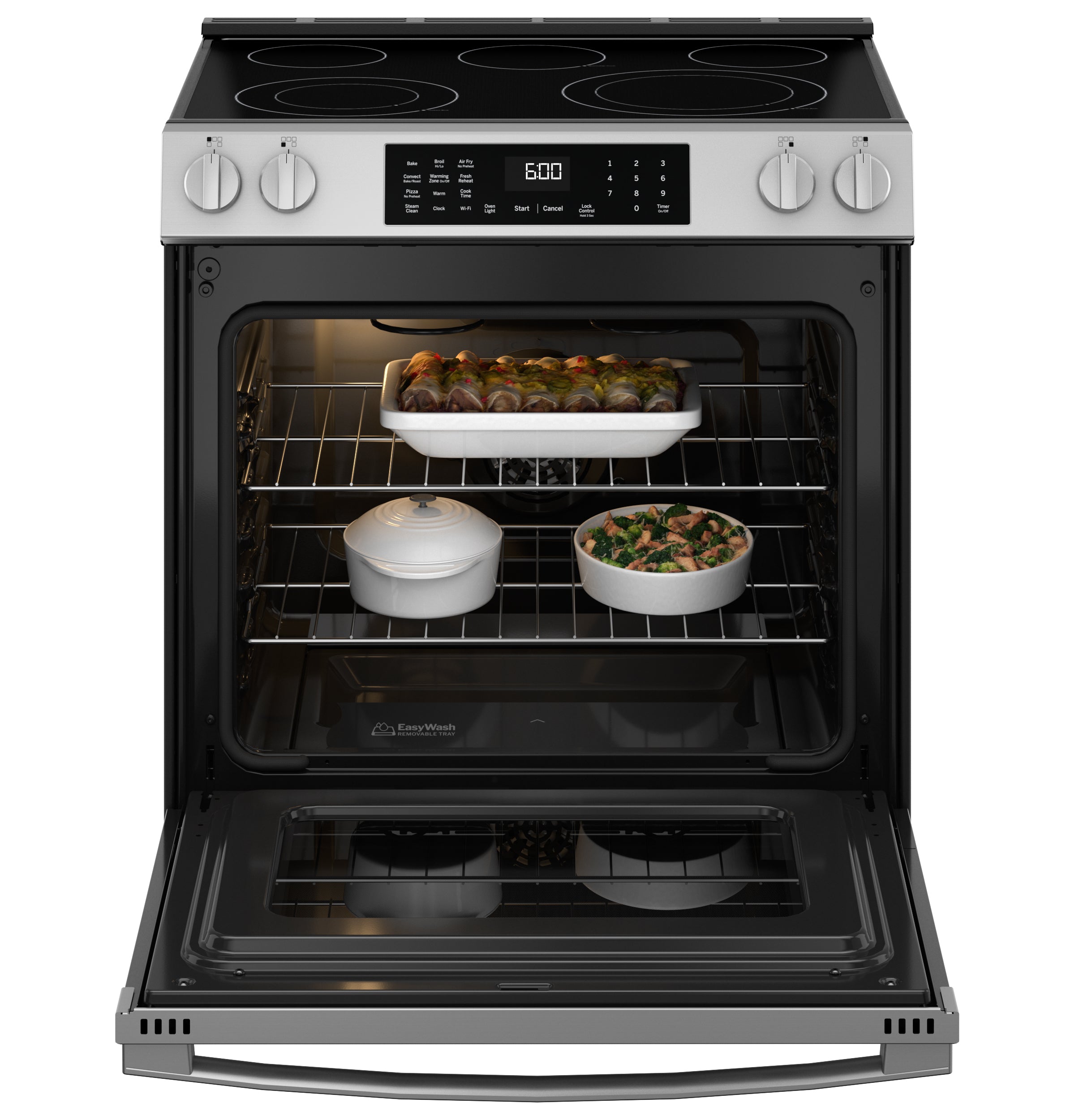 GE STAINLESS ELECTRIC SLIDE-IN CONVECTION RANGE WITH AIR FRY - Pearl Silver|Black - Ranges - Additional View 4