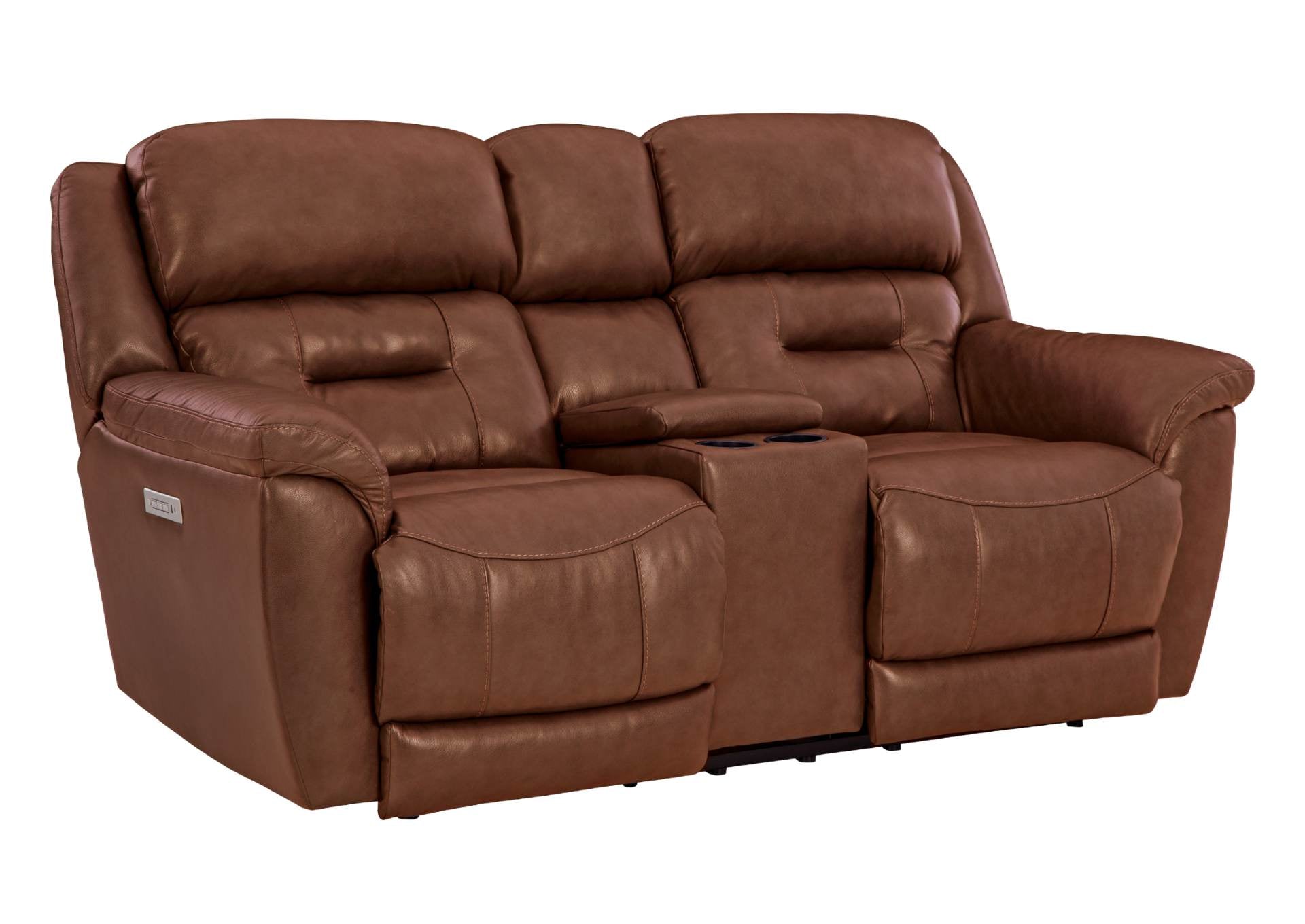 Laredo Leather Power Loveseat With Console - Saddle