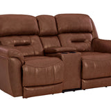 Laredo Leather Power Loveseat With Console - Saddle