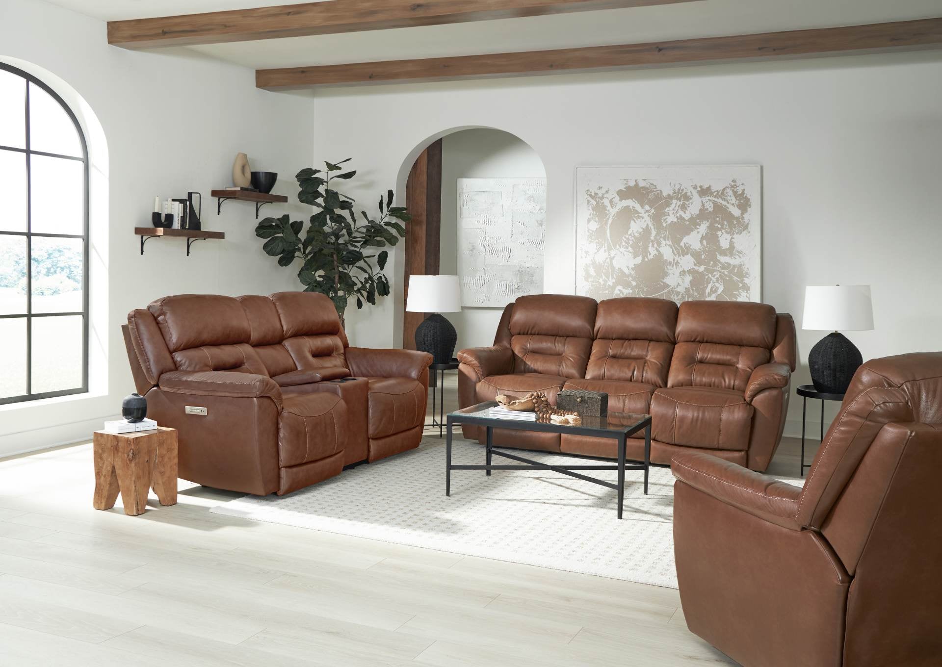 Laredo Leather Power Loveseat With Console - Saddle - Additional View 1