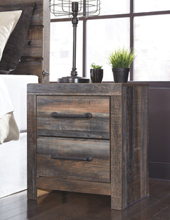 Ashley Furniture - Drystan Two Drawer Night Stand - Brown - Beige Wood - Nightstands