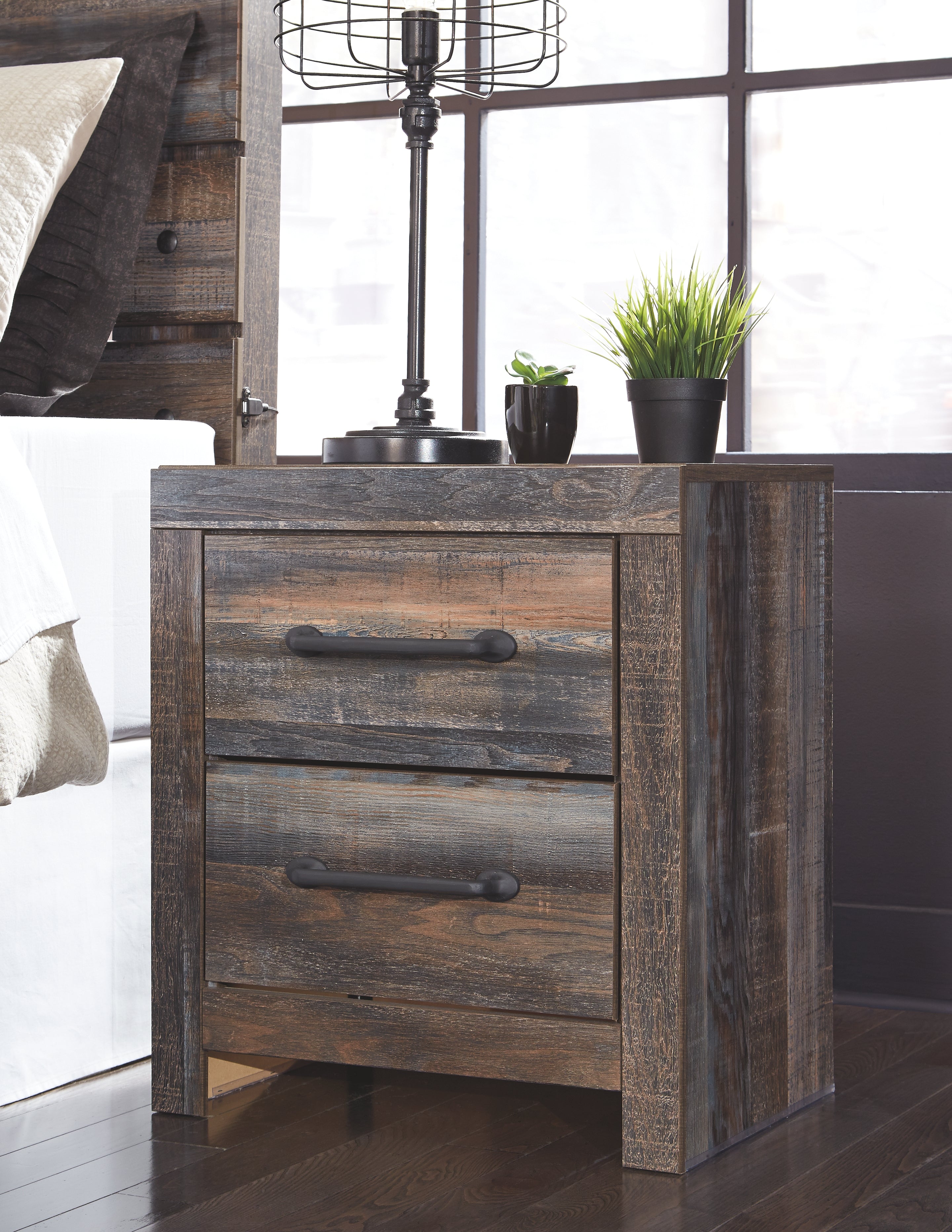 Ashley Furniture - Drystan Two Drawer Night Stand - Brown - Beige Wood - Nightstands