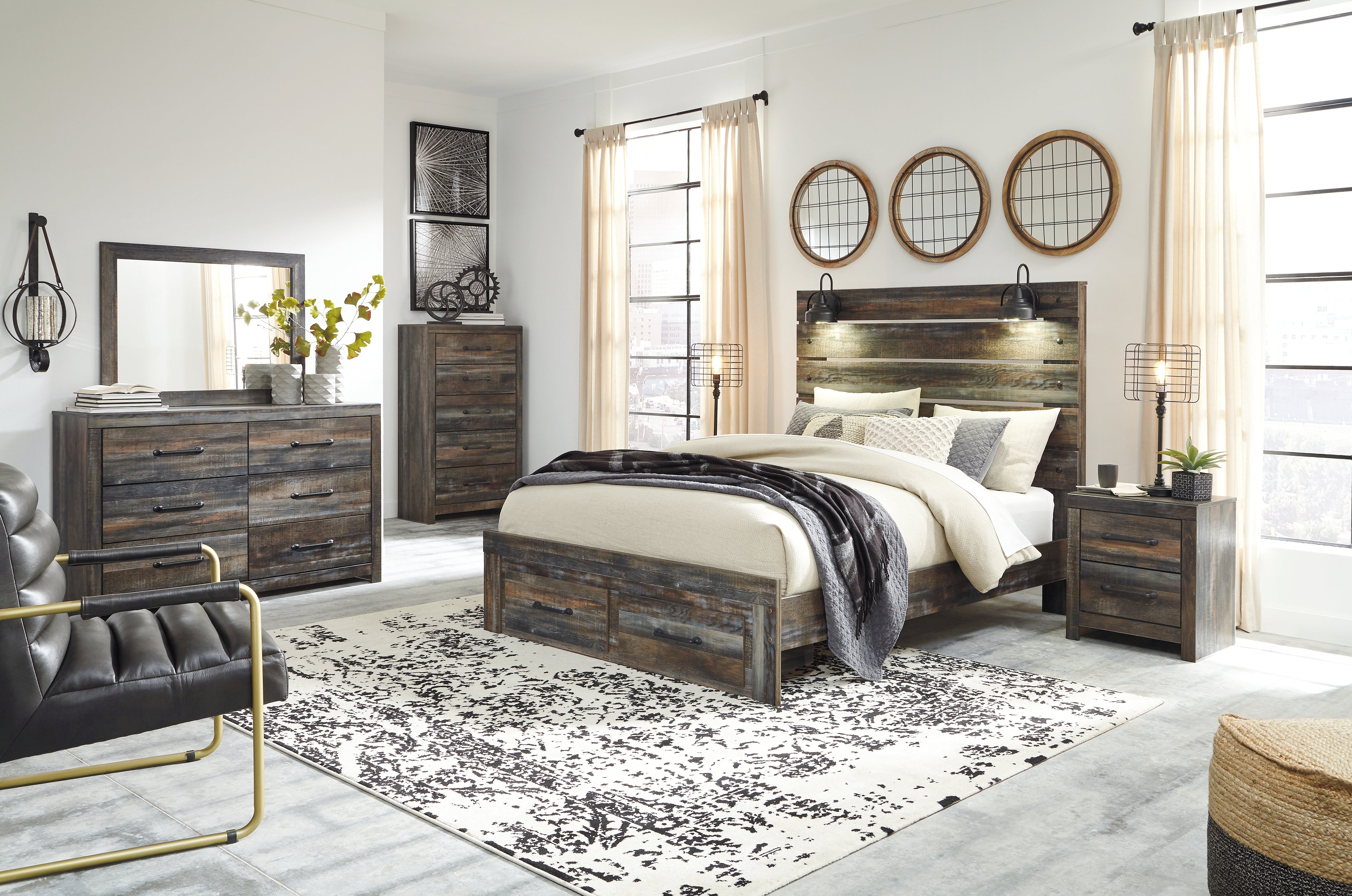Ashley Furniture - Drystan Two Drawer Night Stand - Brown - Beige Wood - Nightstands - Additional View 4