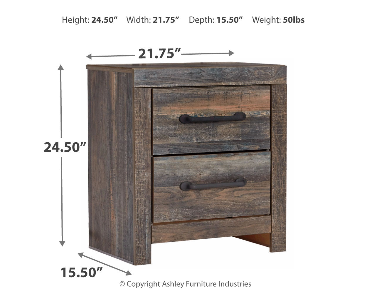 Ashley Furniture - Drystan Two Drawer Night Stand - Brown - Beige Wood - Nightstands - Additional View 5