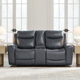 Ashley Furniture - MOMENTUM ADMIRAL LEATHER 2P POWER CONSOLE LOVESEAT - Blue Leather Match - Loveseats - Additional View 1