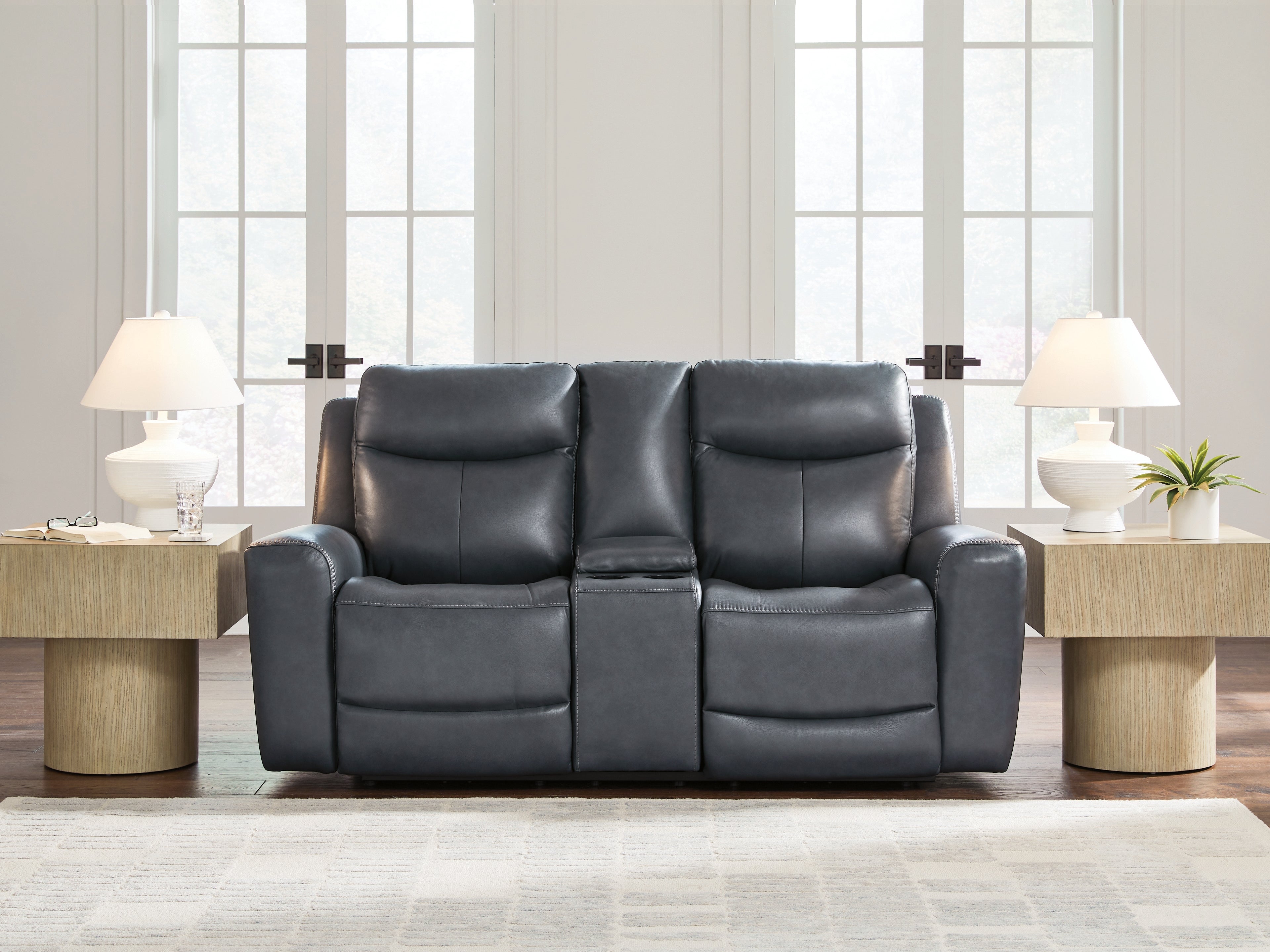 Ashley Furniture - MOMENTUM ADMIRAL LEATHER 2P POWER CONSOLE LOVESEAT - Blue Leather Match - Loveseats - Additional View 1