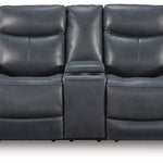 Ashley Furniture - MOMENTUM ADMIRAL LEATHER 2P POWER CONSOLE LOVESEAT - Blue Leather Match - Loveseats - Additional View 2