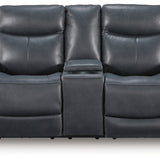 Ashley Furniture - MOMENTUM ADMIRAL LEATHER 2P POWER CONSOLE LOVESEAT - Blue Leather Match - Loveseats - Additional View 2
