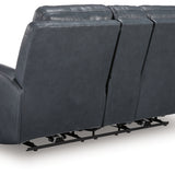 Ashley Furniture - MOMENTUM ADMIRAL LEATHER 2P POWER CONSOLE LOVESEAT - Blue Leather Match - Loveseats - Additional View 3