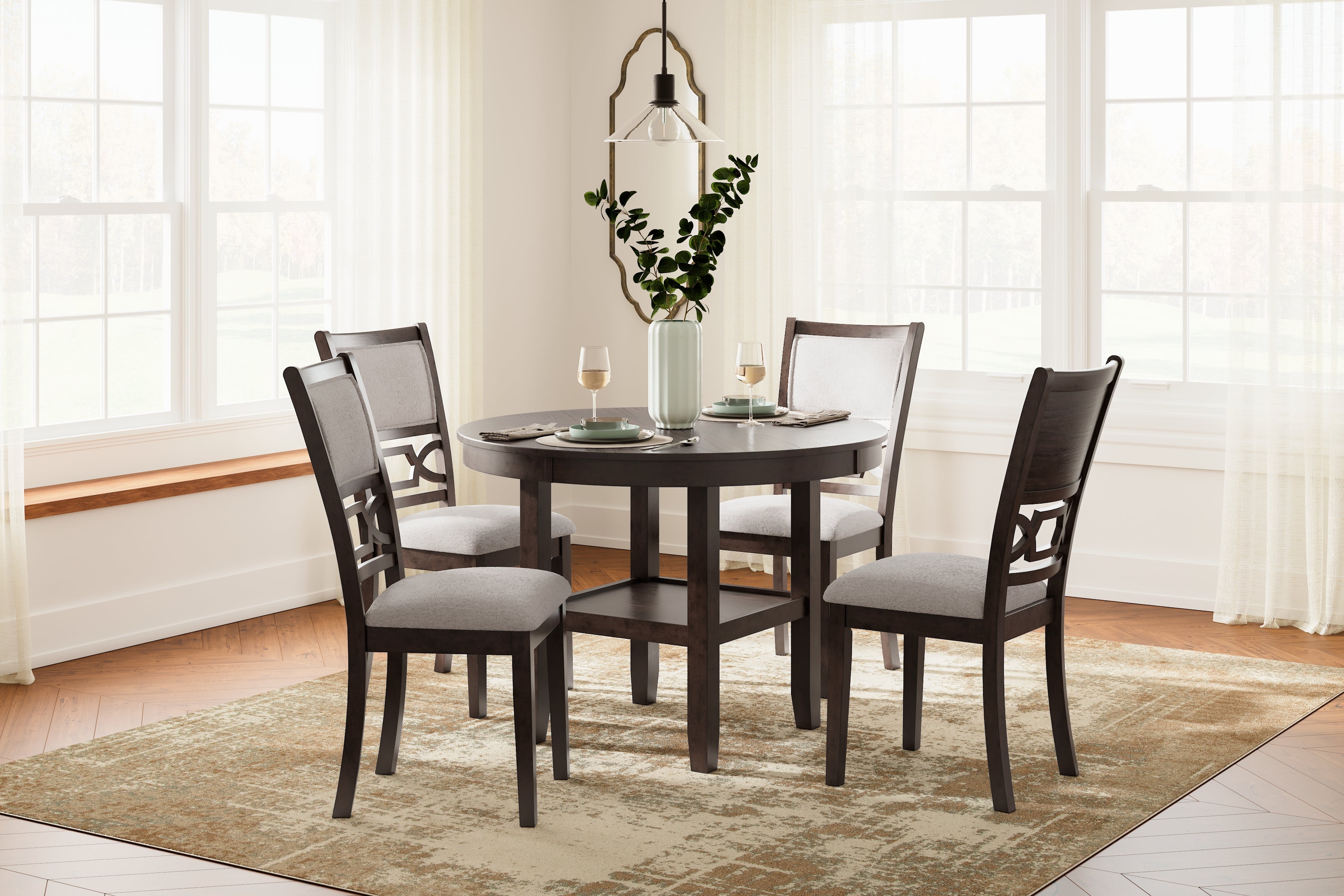 Ashley Furniture - Langwest 5 Piece Dining Set - Dark Brown Fabric|Wood - Dining Room Sets - Additional View 1