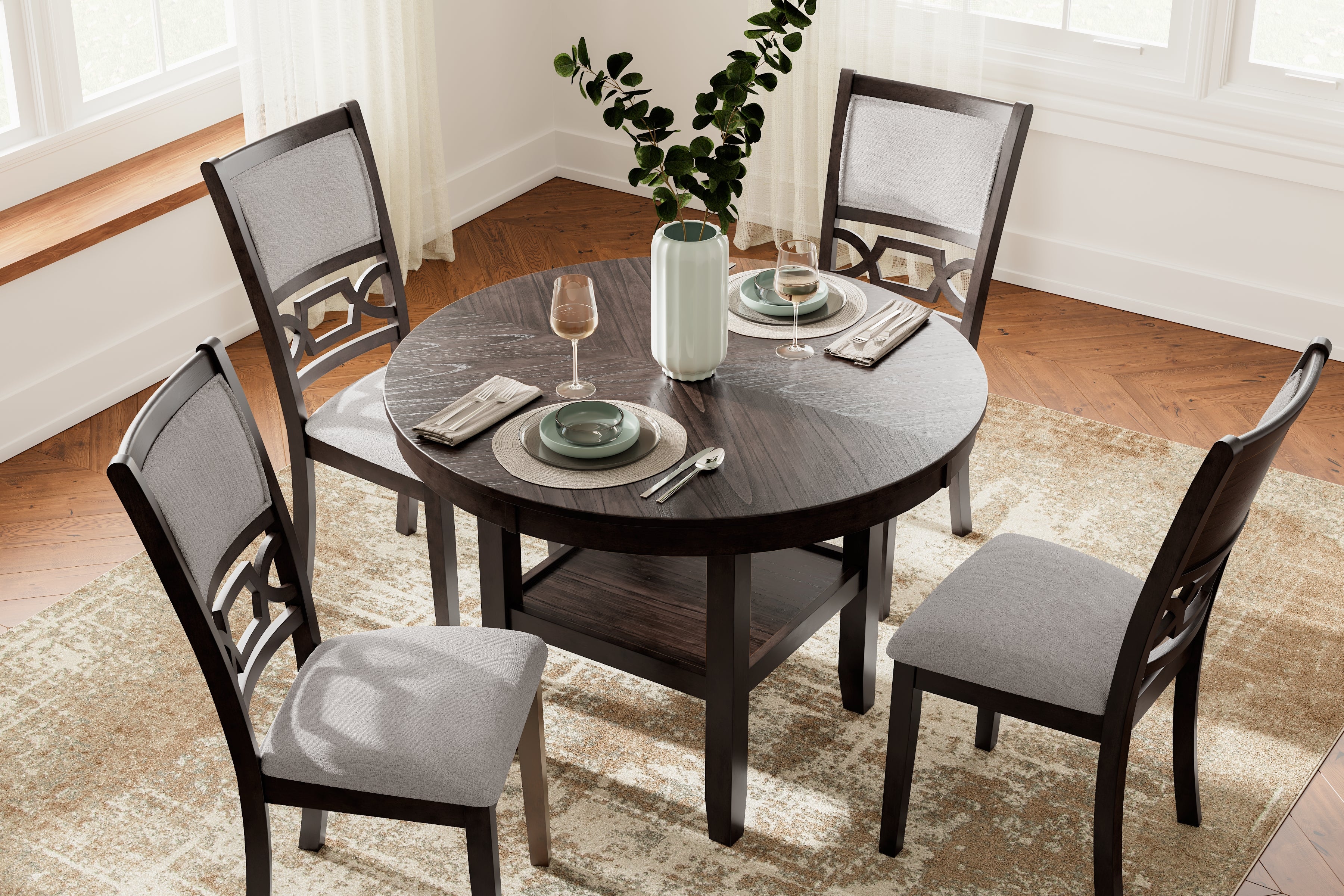 Ashley Furniture - Langwest 5 Piece Dining Set - Dark Brown Fabric|Wood - Dining Room Sets - Additional View 4