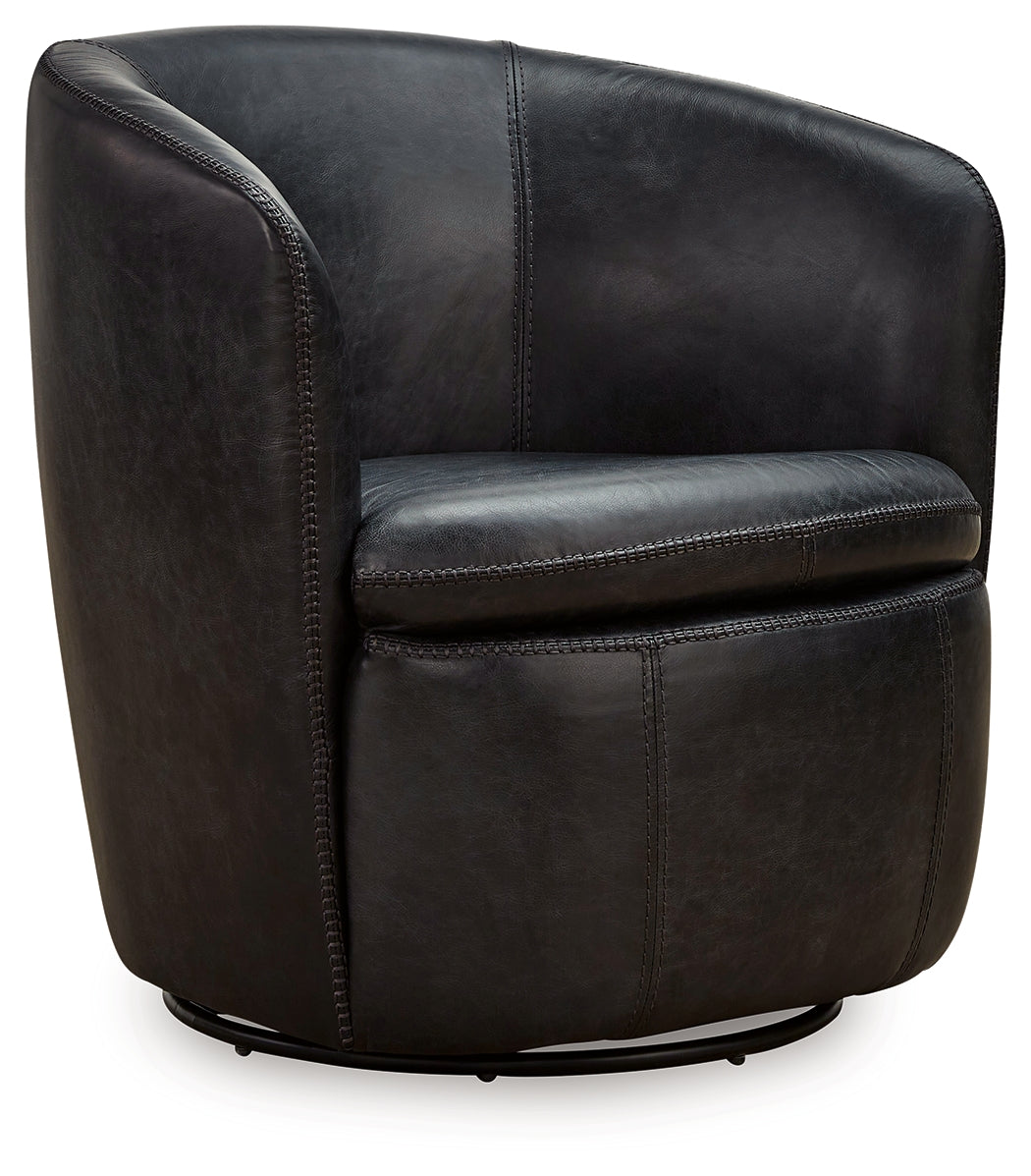 Ashley Furniture - Kierreys 100% Leather Swivel Chair - Midnight - Black - Chairs