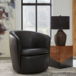 Ashley Furniture - Kierreys 100% Leather Swivel Chair - Midnight - Black - Chairs - Additional View 1