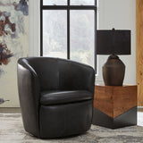 Ashley Furniture - Kierreys 100% Leather Swivel Chair - Midnight - Black - Chairs - Additional View 1