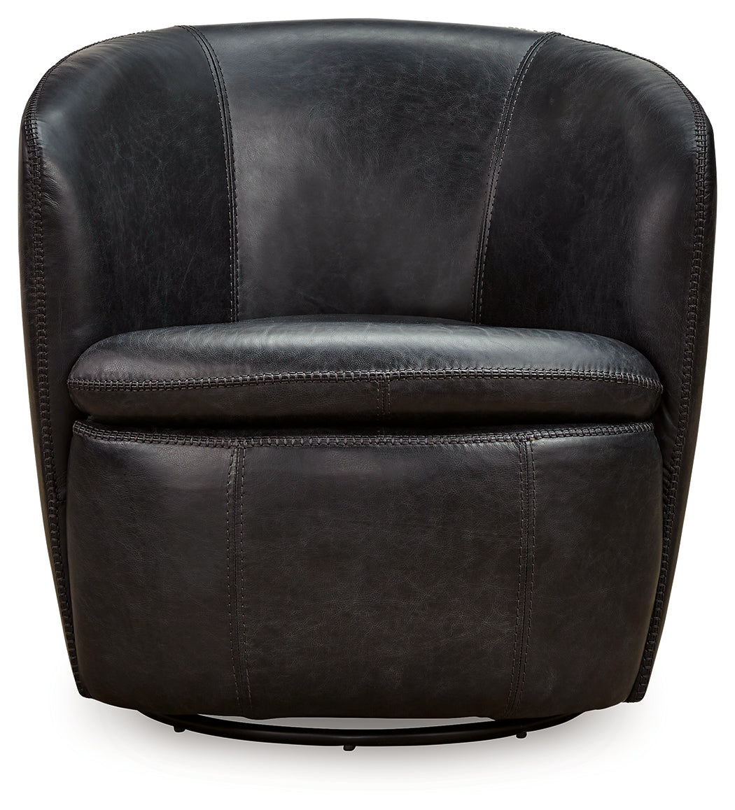 Ashley Furniture - Kierreys 100% Leather Swivel Chair - Midnight - Black - Chairs - Additional View 2