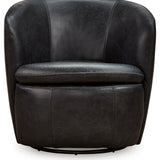 Ashley Furniture - Kierreys 100% Leather Swivel Chair - Midnight - Black - Chairs - Additional View 2