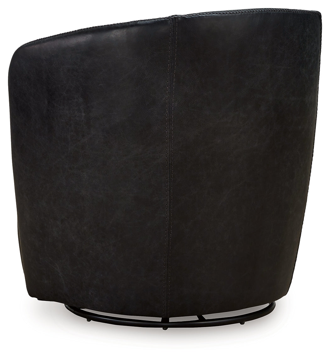 Ashley Furniture - Kierreys 100% Leather Swivel Chair - Midnight - Black - Chairs - Additional View 4