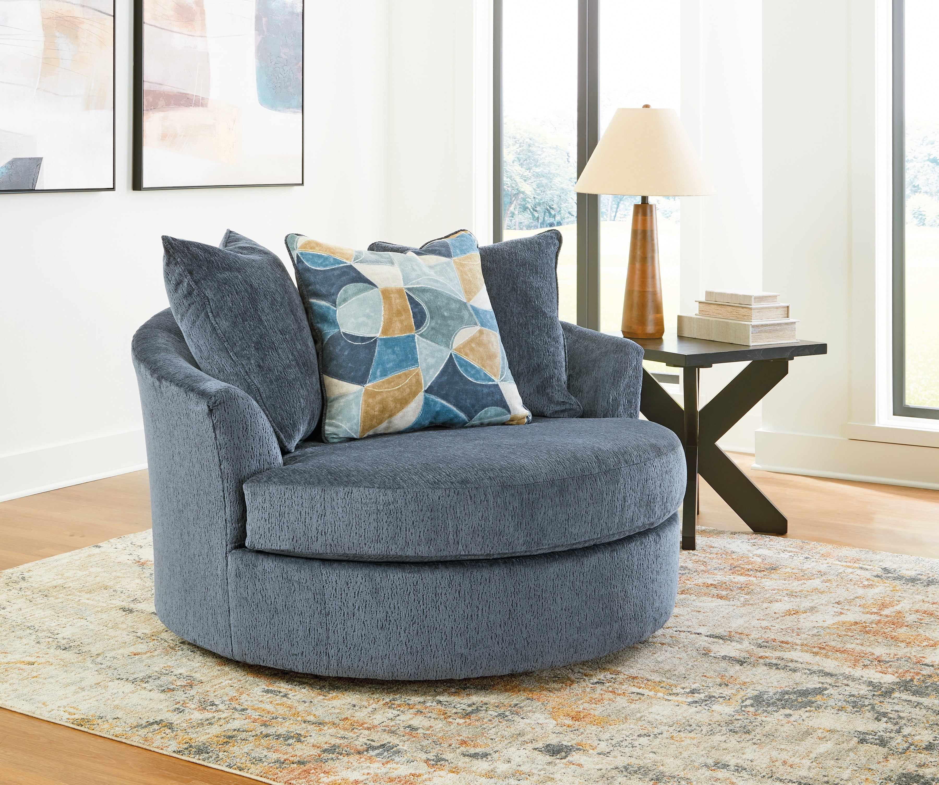 Ashley Furniture - MAXON PLACE NAVY OVERSIZED SWIVEL CHAIR - Blue Fabric - Chairs - Additional View 1