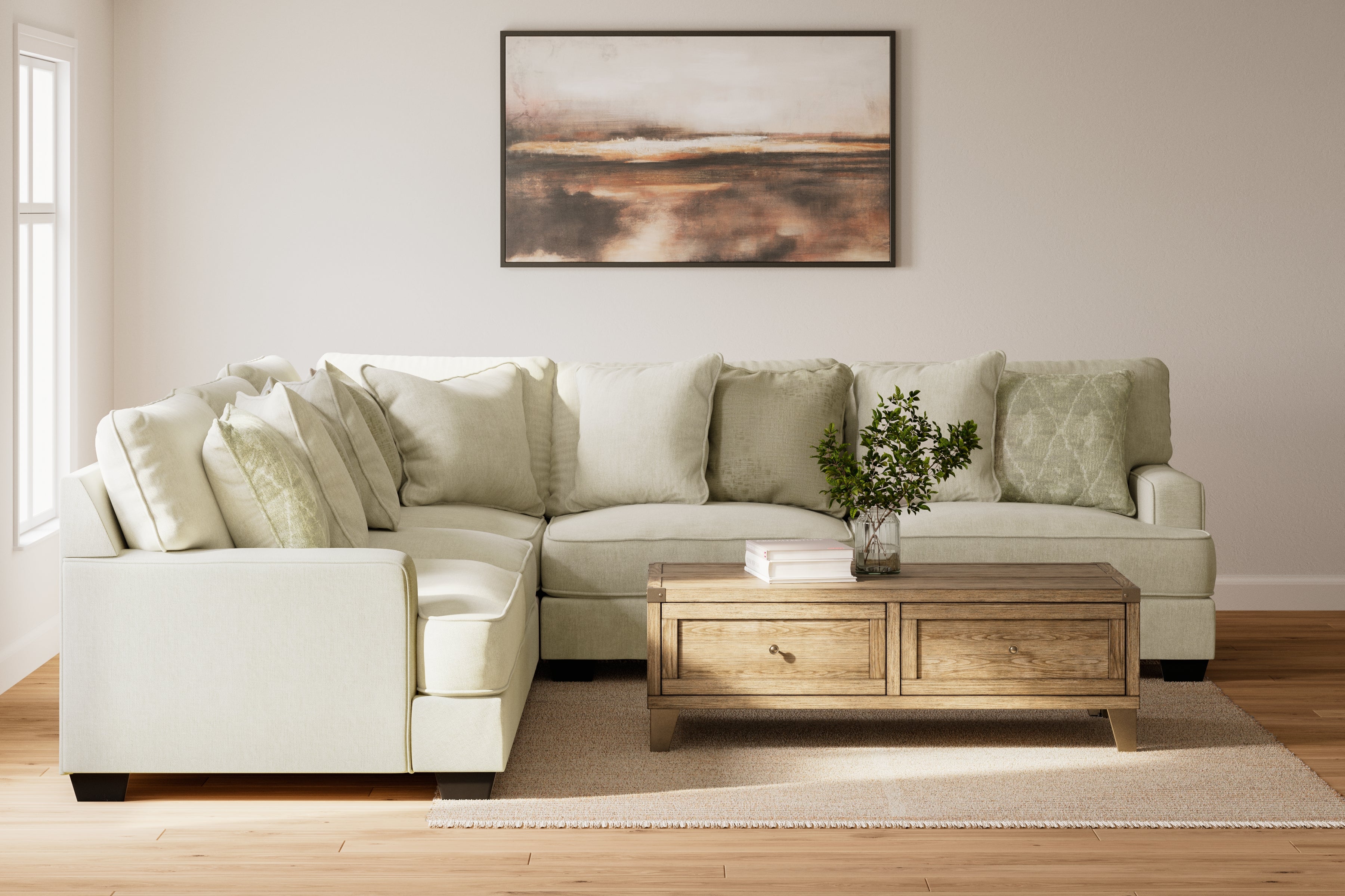 Ashley Furniture - Rawcliffe Parchment 3 Piece Sectional - Beige Fabric - Sectionals - Additional View 1