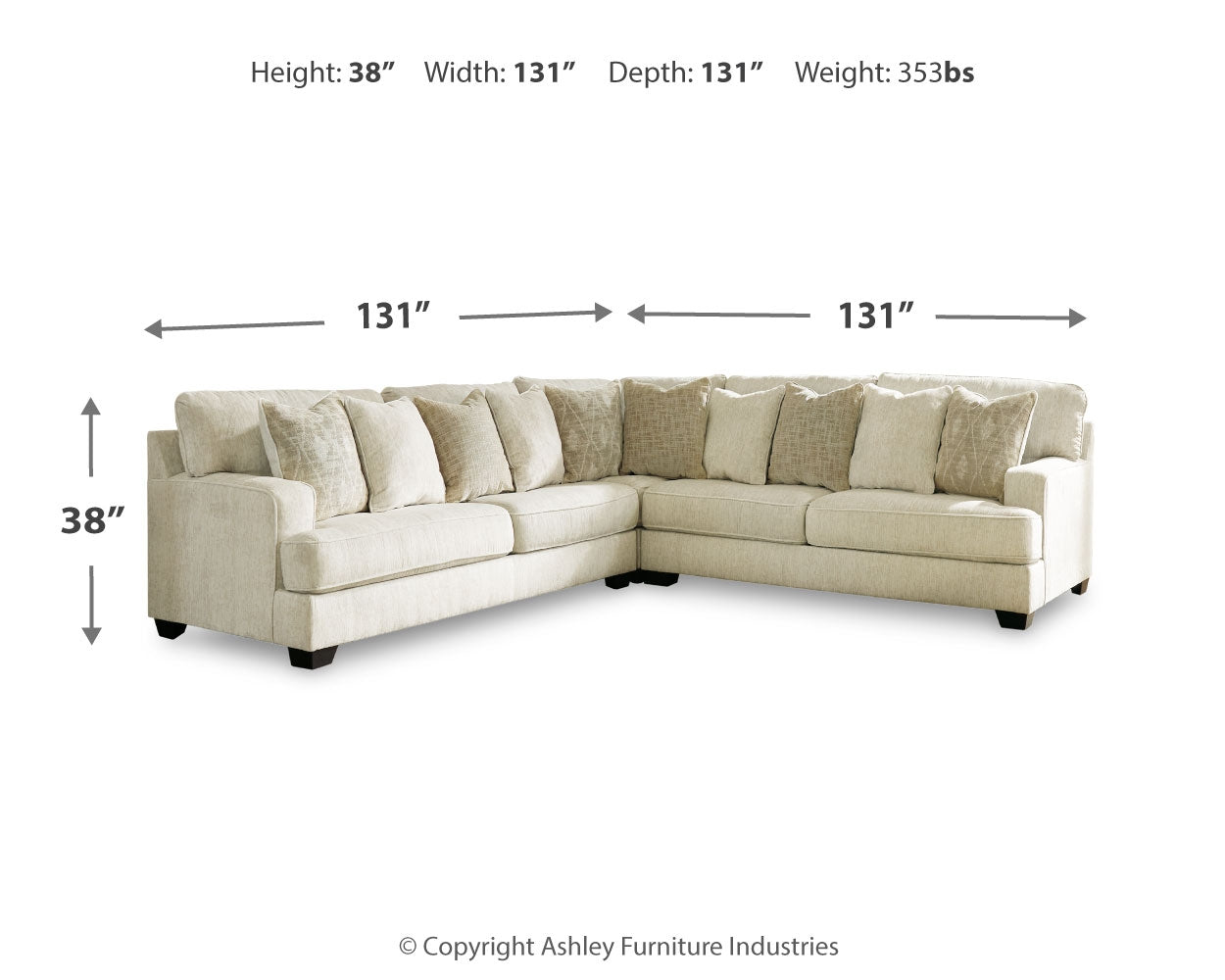 Ashley Furniture - Rawcliffe Parchment 3 Piece Sectional - Beige Fabric - Sectionals - Additional View 3
