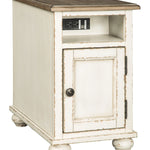 Ashley Furniture - REALYN CHAIR SIDE POWER END TABLE - Light Brown Wood - Tables