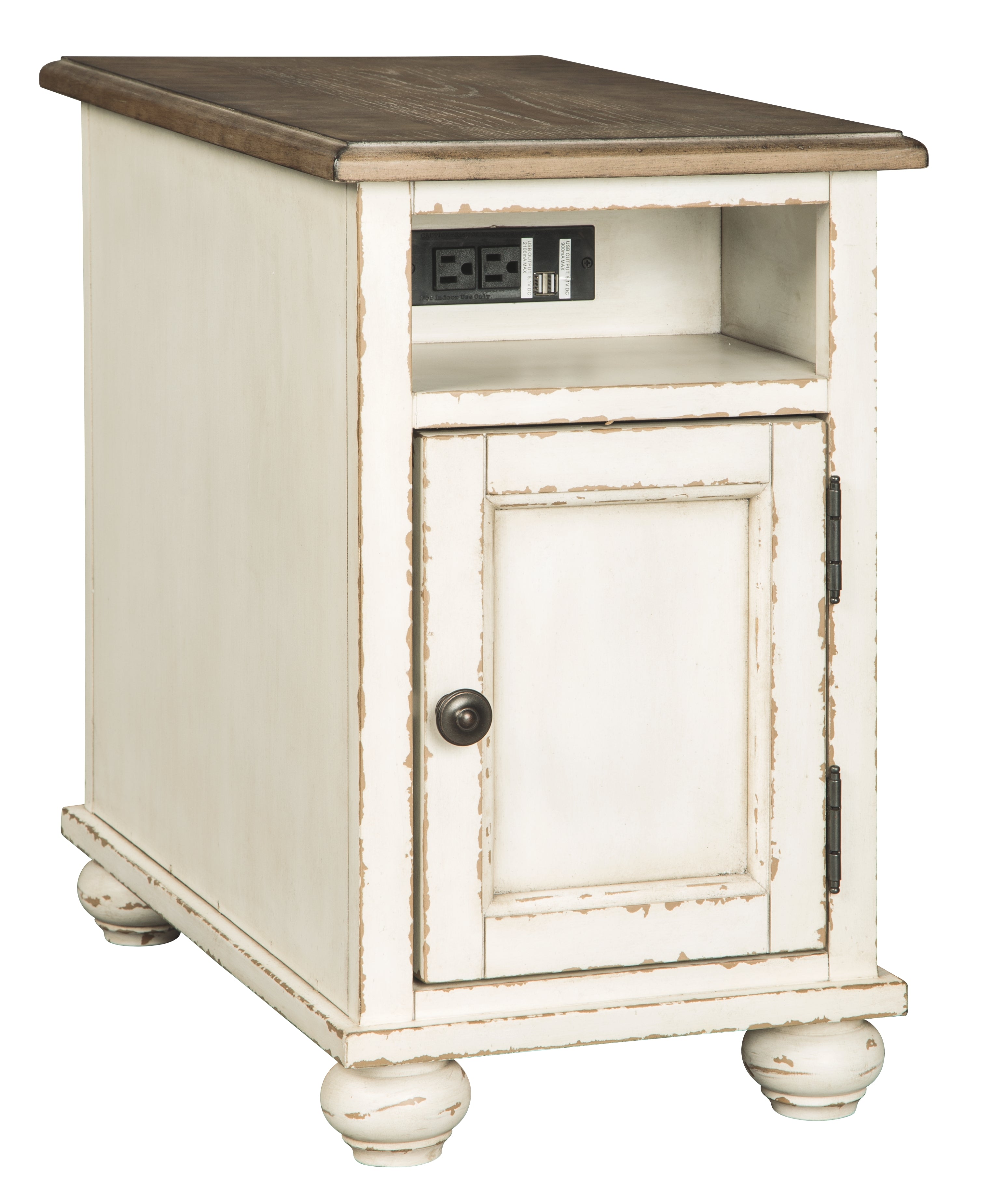 Ashley Furniture - REALYN CHAIR SIDE POWER END TABLE - Light Brown Wood - Tables