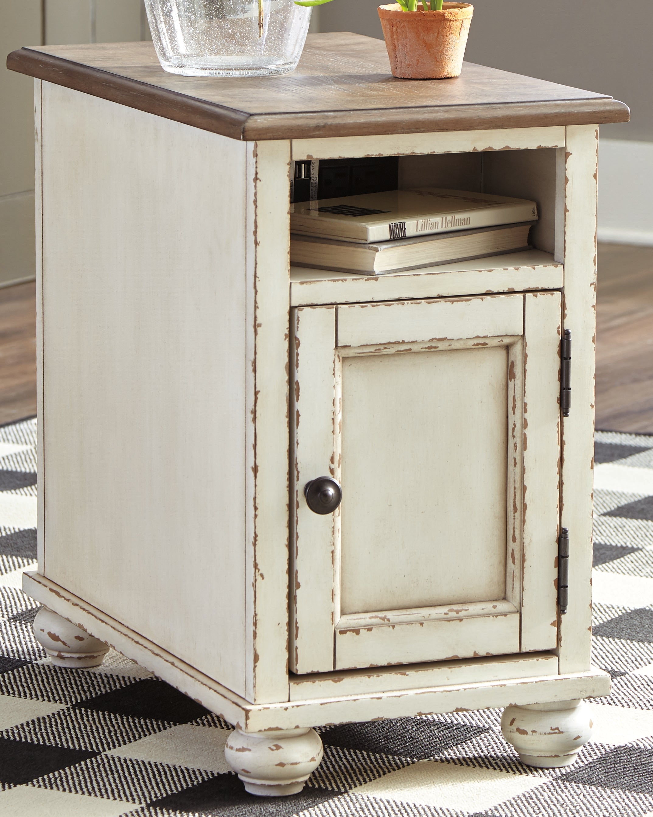 Ashley Furniture - REALYN CHAIR SIDE POWER END TABLE - Light Brown Wood - Tables - Additional View 1